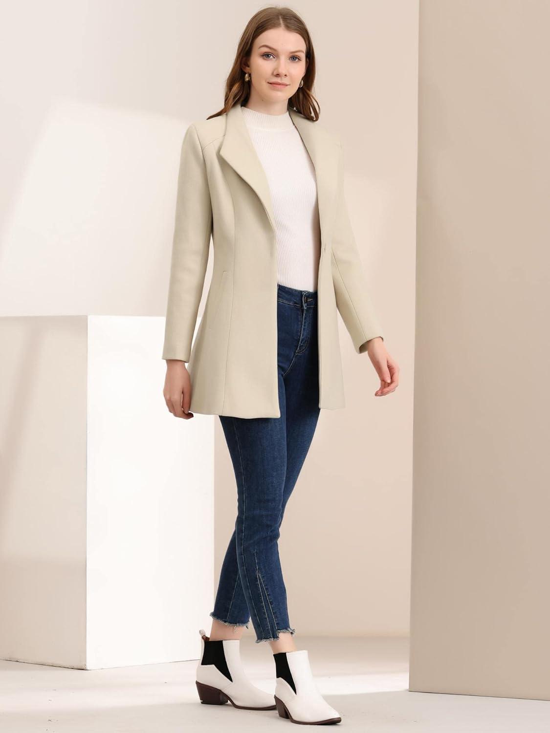 imageAllegra K Womens 2025 Coat for Winter Notch Lapel Collar One Button Outwear Classic Work Trench CoatsBeige
