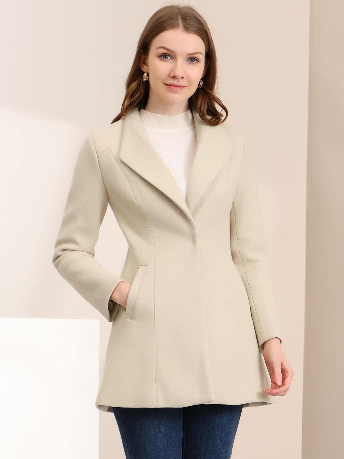 imageAllegra K Womens 2025 Coat for Winter Notch Lapel Collar One Button Outwear Classic Work Trench CoatsBeige