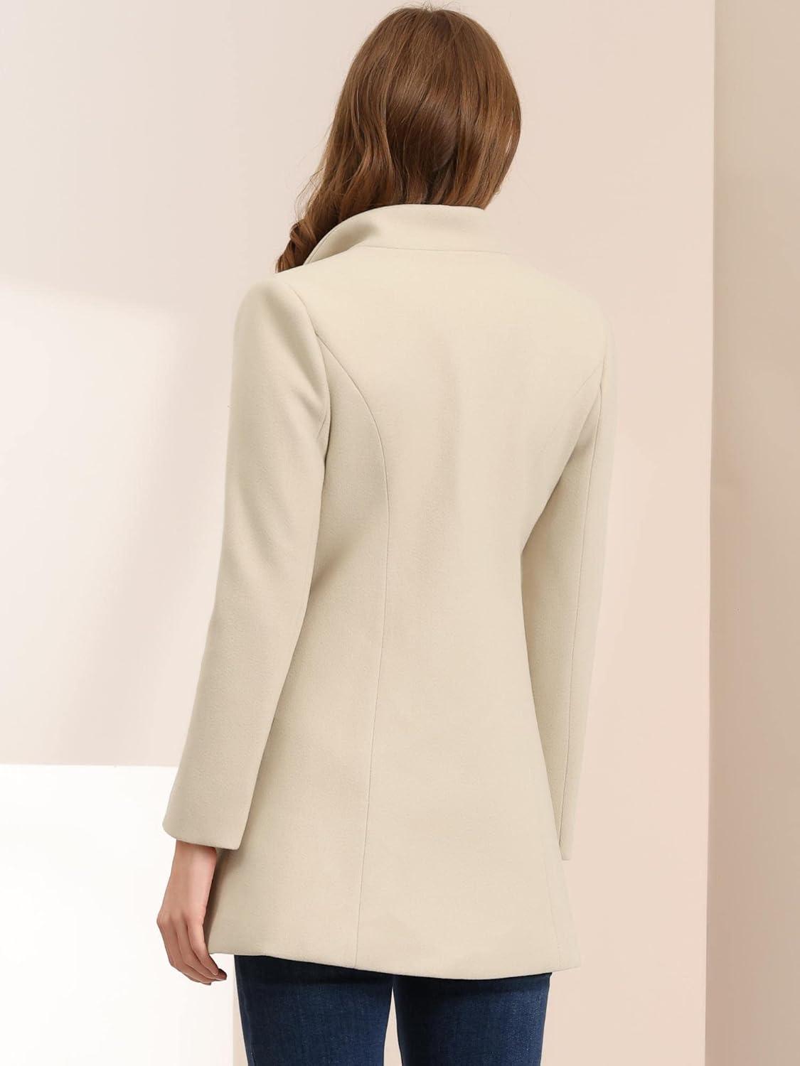 imageAllegra K Womens 2025 Coat for Winter Notch Lapel Collar One Button Outwear Classic Work Trench CoatsBeige
