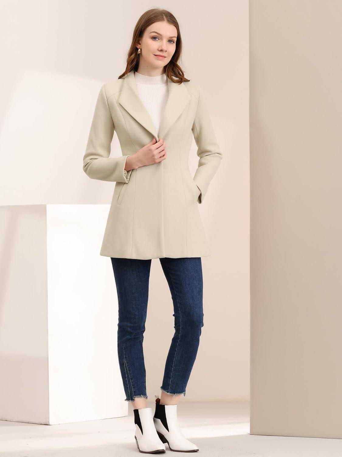 imageAllegra K Womens 2025 Coat for Winter Notch Lapel Collar One Button Outwear Classic Work Trench CoatsBeige