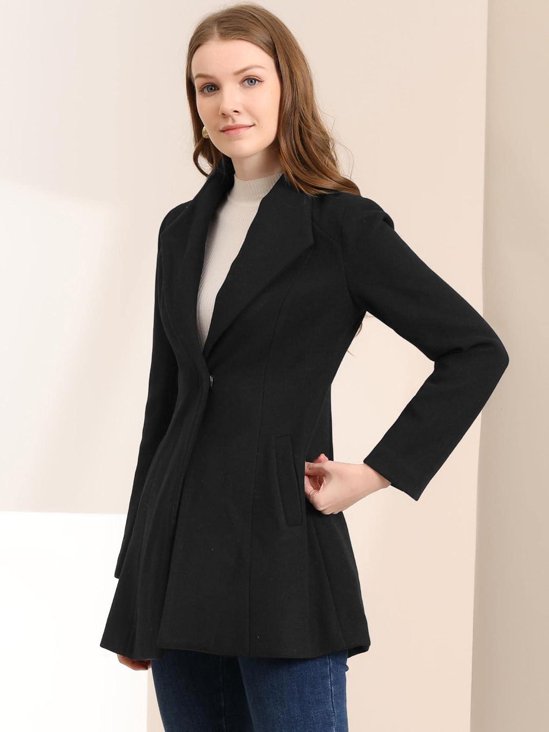 imageAllegra K Womens 2025 Coat for Winter Notch Lapel Collar One Button Outwear Classic Work Trench CoatsBlack