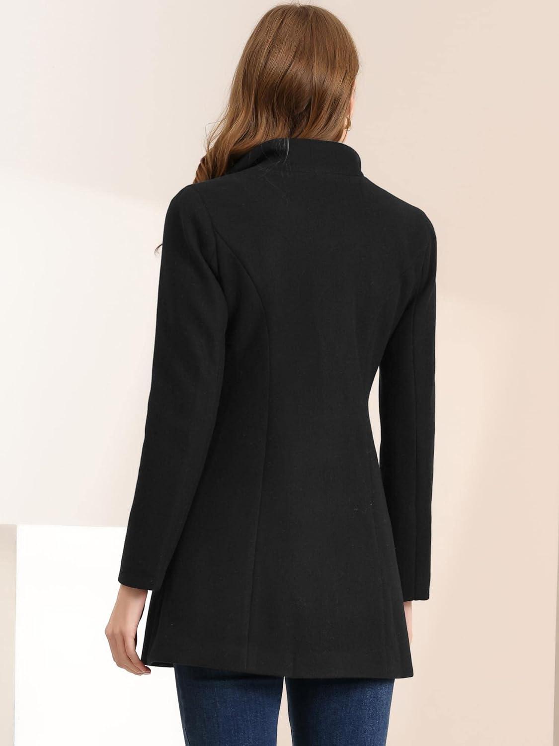 imageAllegra K Womens 2025 Coat for Winter Notch Lapel Collar One Button Outwear Classic Work Trench CoatsBlack