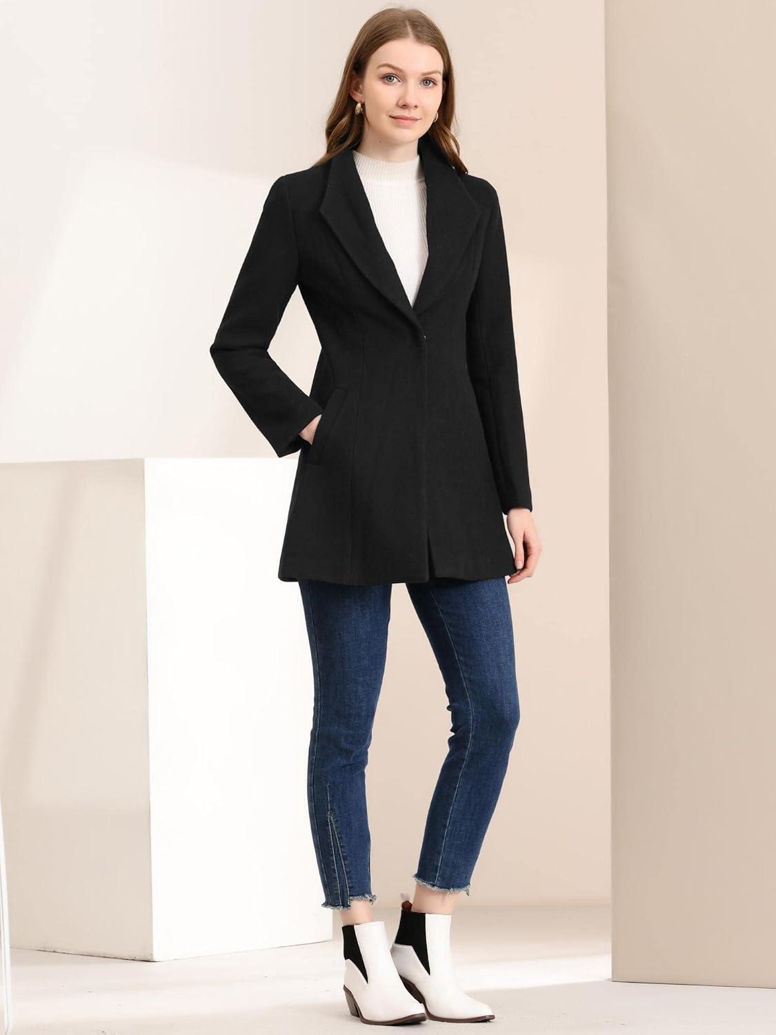 imageAllegra K Womens 2025 Coat for Winter Notch Lapel Collar One Button Outwear Classic Work Trench CoatsBlack