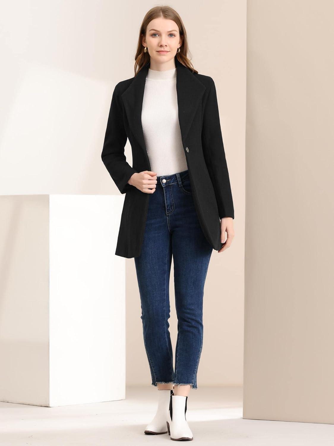 imageAllegra K Womens 2025 Coat for Winter Notch Lapel Collar One Button Outwear Classic Work Trench CoatsBlack