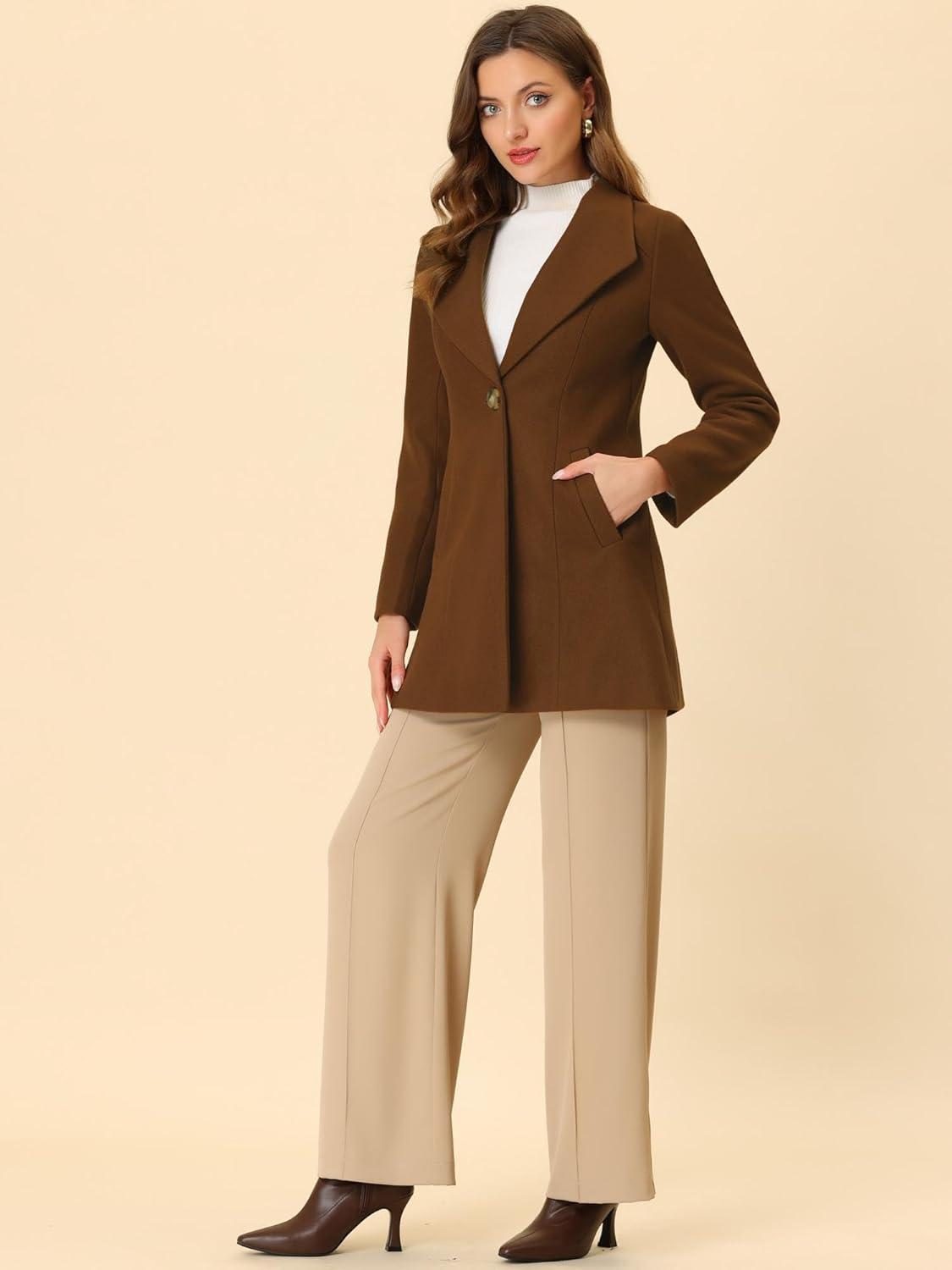 imageAllegra K Womens 2025 Coat for Winter Notch Lapel Collar One Button Outwear Classic Work Trench CoatsBrown