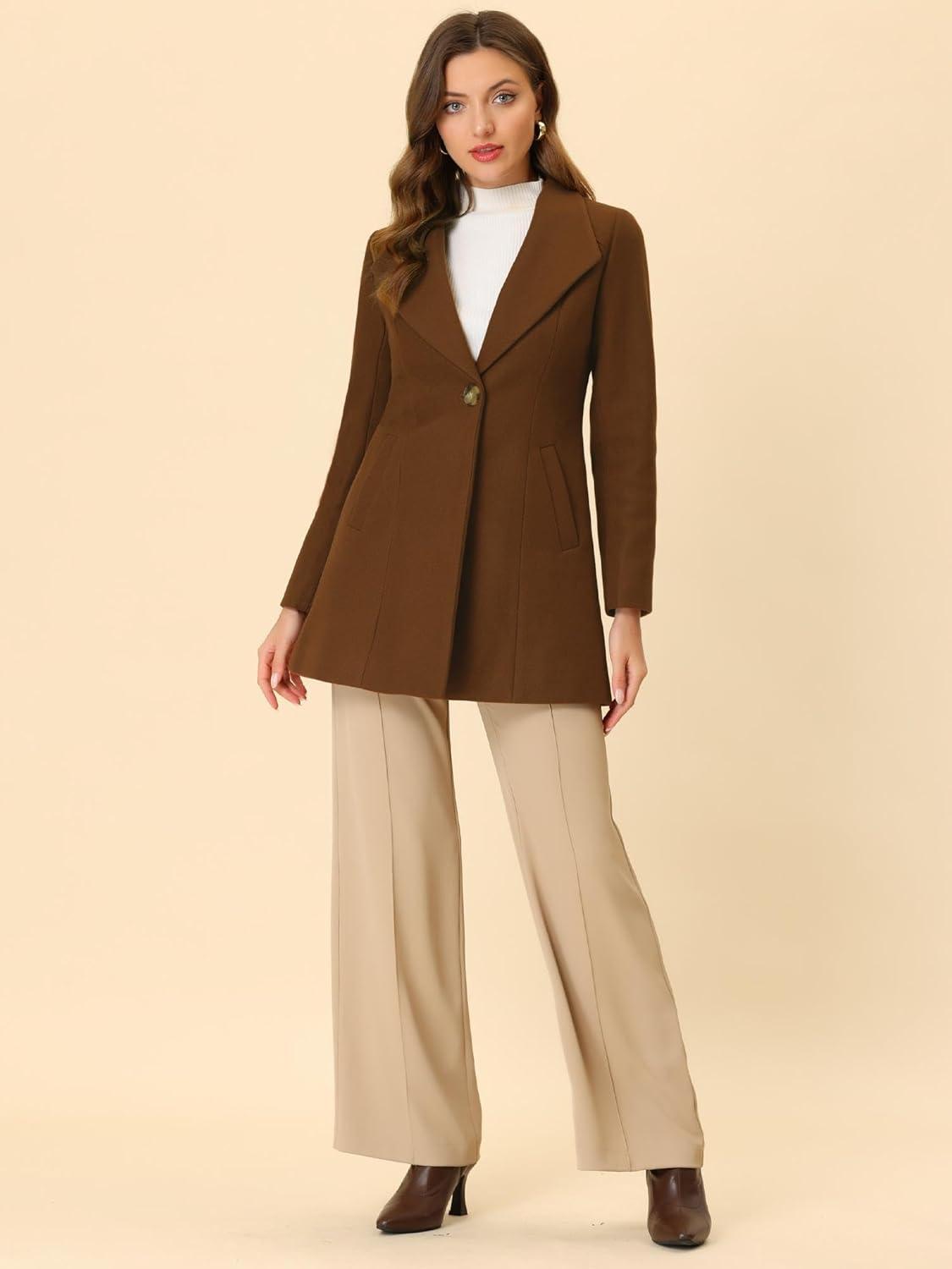 imageAllegra K Womens 2025 Coat for Winter Notch Lapel Collar One Button Outwear Classic Work Trench CoatsBrown