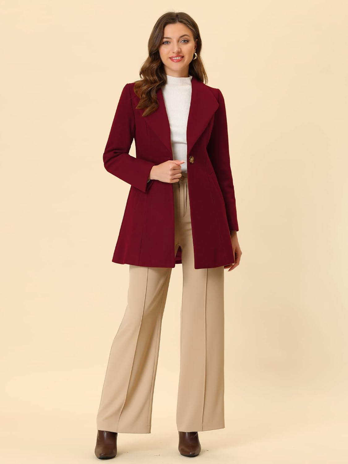 imageAllegra K Womens 2025 Coat for Winter Notch Lapel Collar One Button Outwear Classic Work Trench CoatsBurgundy