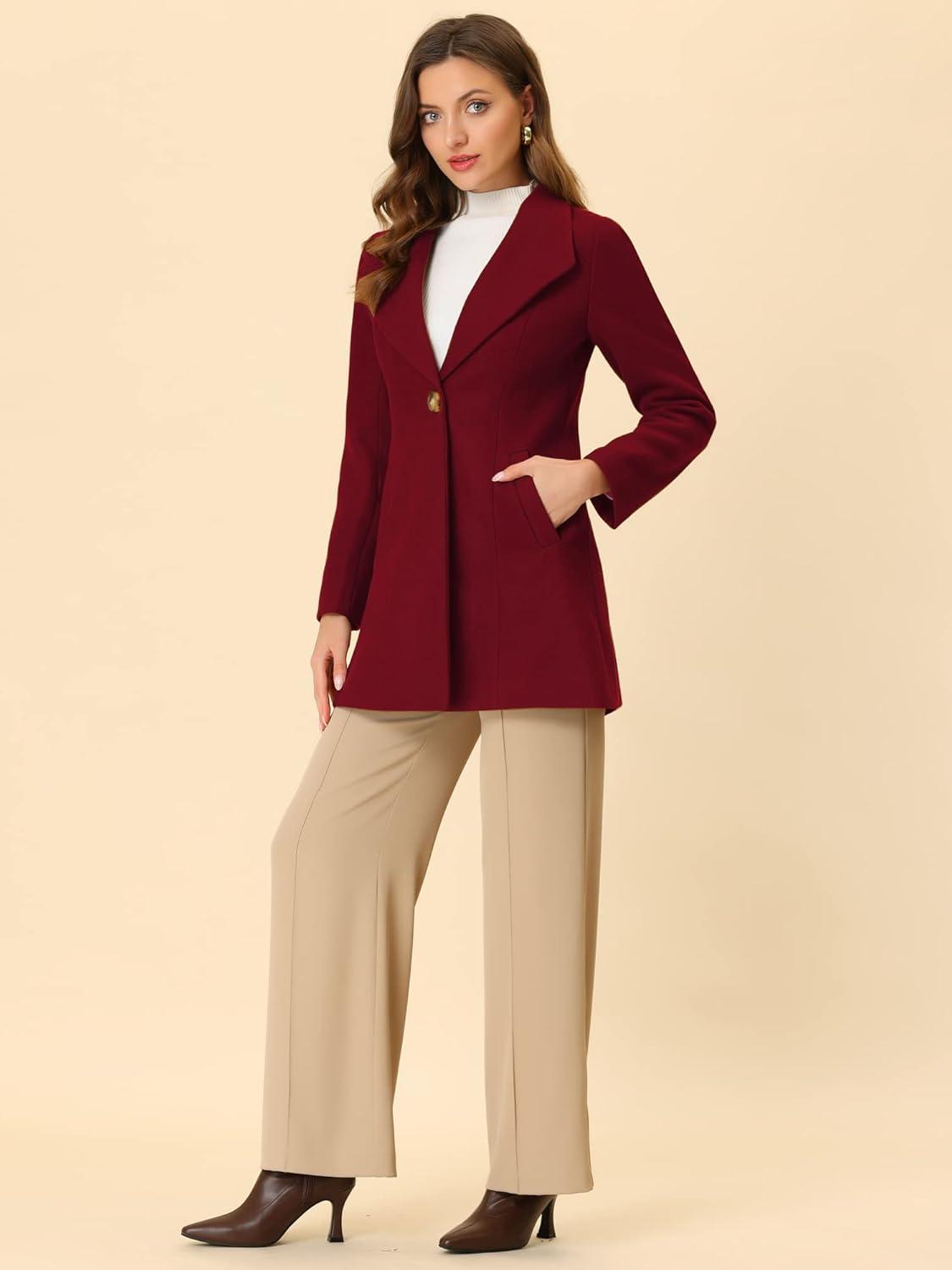 imageAllegra K Womens 2025 Coat for Winter Notch Lapel Collar One Button Outwear Classic Work Trench CoatsBurgundy