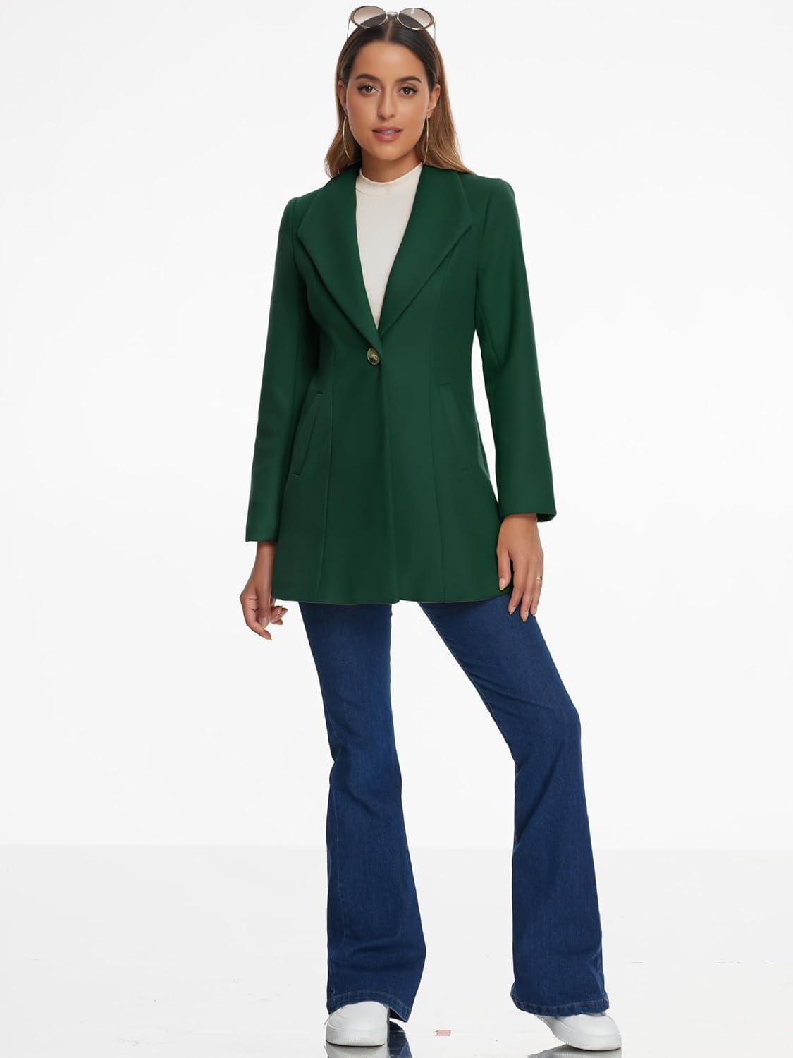 imageAllegra K Womens 2025 Coat for Winter Notch Lapel Collar One Button Outwear Classic Work Trench CoatsDark Green