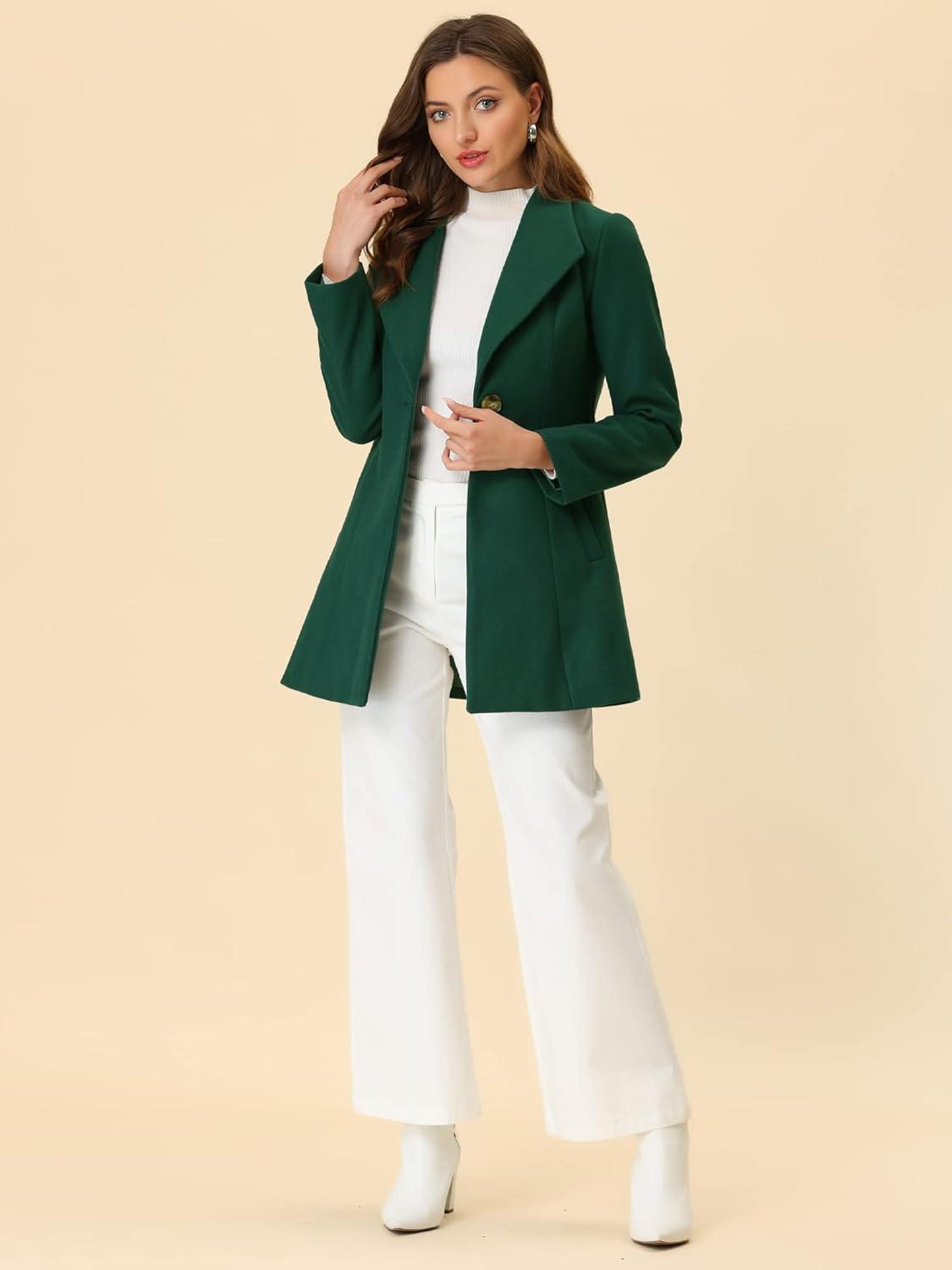 imageAllegra K Womens 2025 Coat for Winter Notch Lapel Collar One Button Outwear Classic Work Trench CoatsDark Green