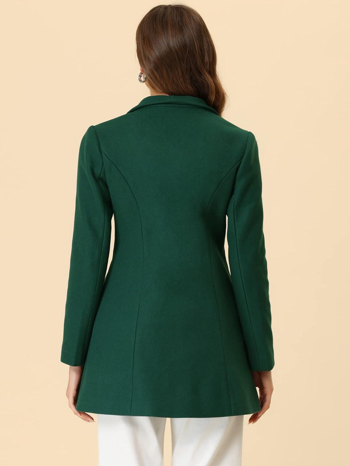 imageAllegra K Womens 2025 Coat for Winter Notch Lapel Collar One Button Outwear Classic Work Trench CoatsDark Green