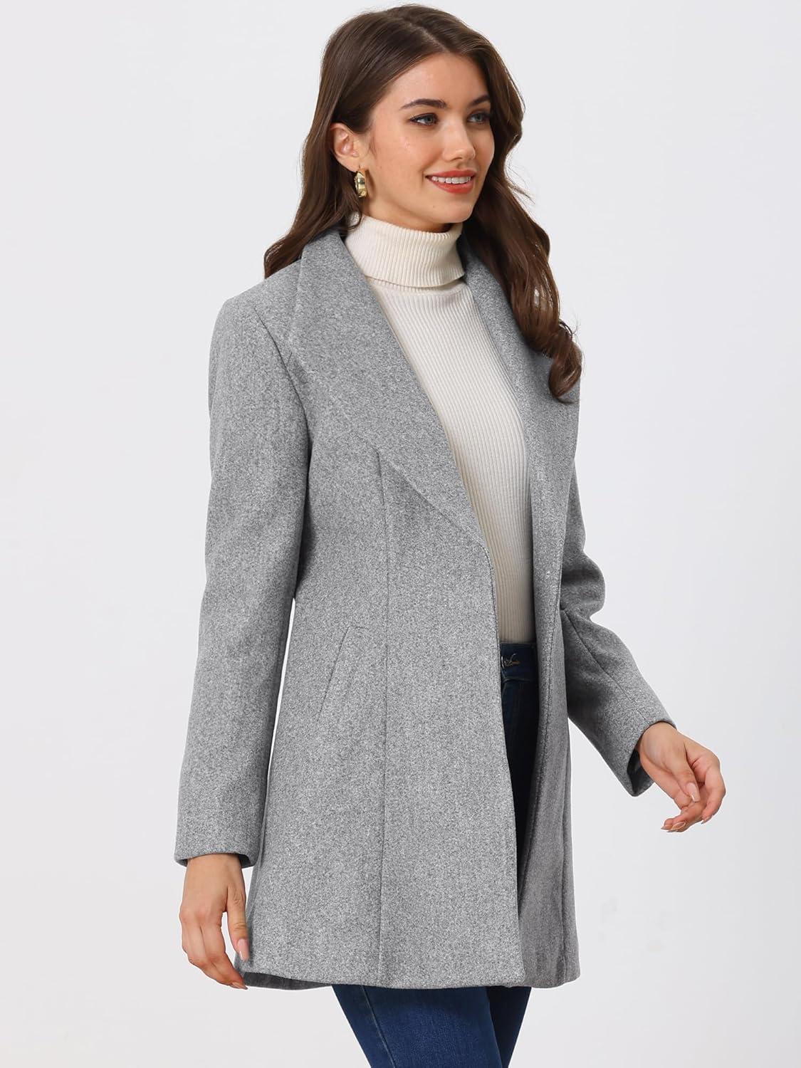 imageAllegra K Womens 2025 Coat for Winter Notch Lapel Collar One Button Outwear Classic Work Trench CoatsGrey