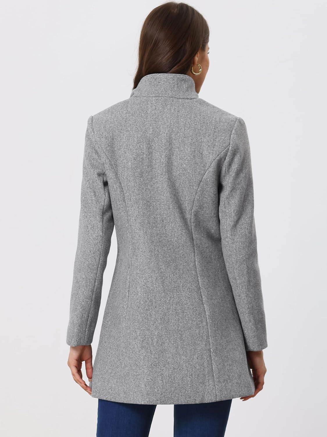 imageAllegra K Womens 2025 Coat for Winter Notch Lapel Collar One Button Outwear Classic Work Trench CoatsGrey
