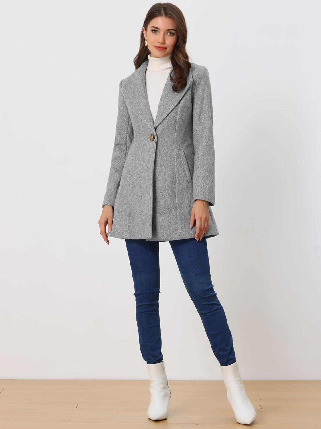 imageAllegra K Womens 2025 Coat for Winter Notch Lapel Collar One Button Outwear Classic Work Trench CoatsGrey