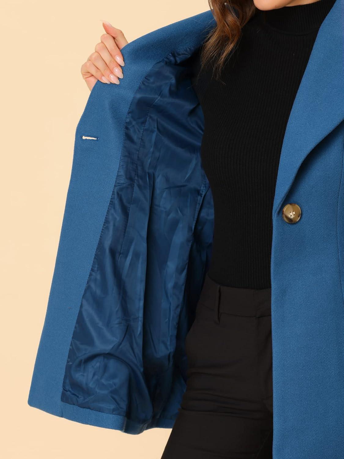 imageAllegra K Womens 2025 Coat for Winter Notch Lapel Collar One Button Outwear Classic Work Trench CoatsGrey Blue
