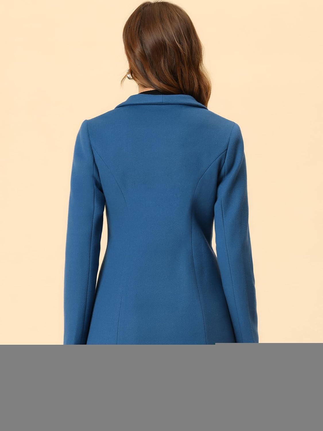 imageAllegra K Womens 2025 Coat for Winter Notch Lapel Collar One Button Outwear Classic Work Trench CoatsGrey Blue
