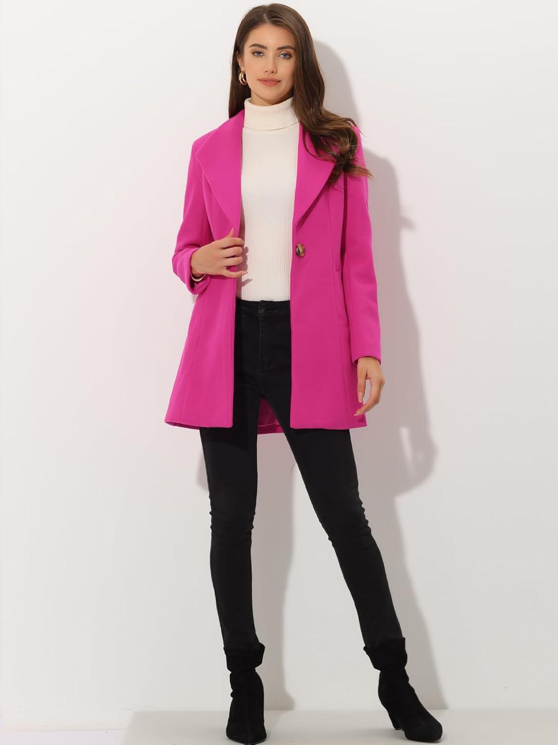 imageAllegra K Womens 2025 Coat for Winter Notch Lapel Collar One Button Outwear Classic Work Trench CoatsHot Pink