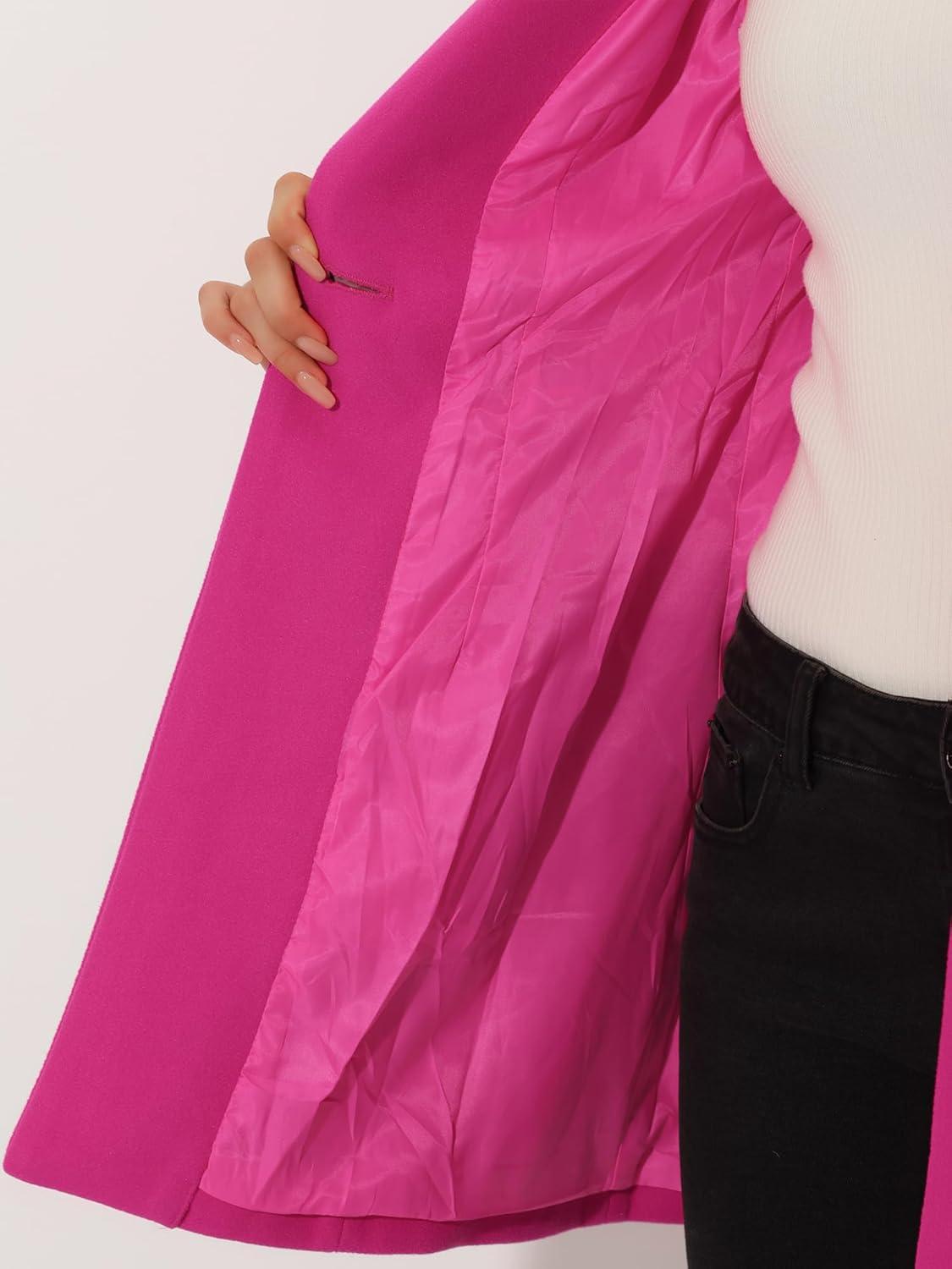 imageAllegra K Womens 2025 Coat for Winter Notch Lapel Collar One Button Outwear Classic Work Trench CoatsHot Pink