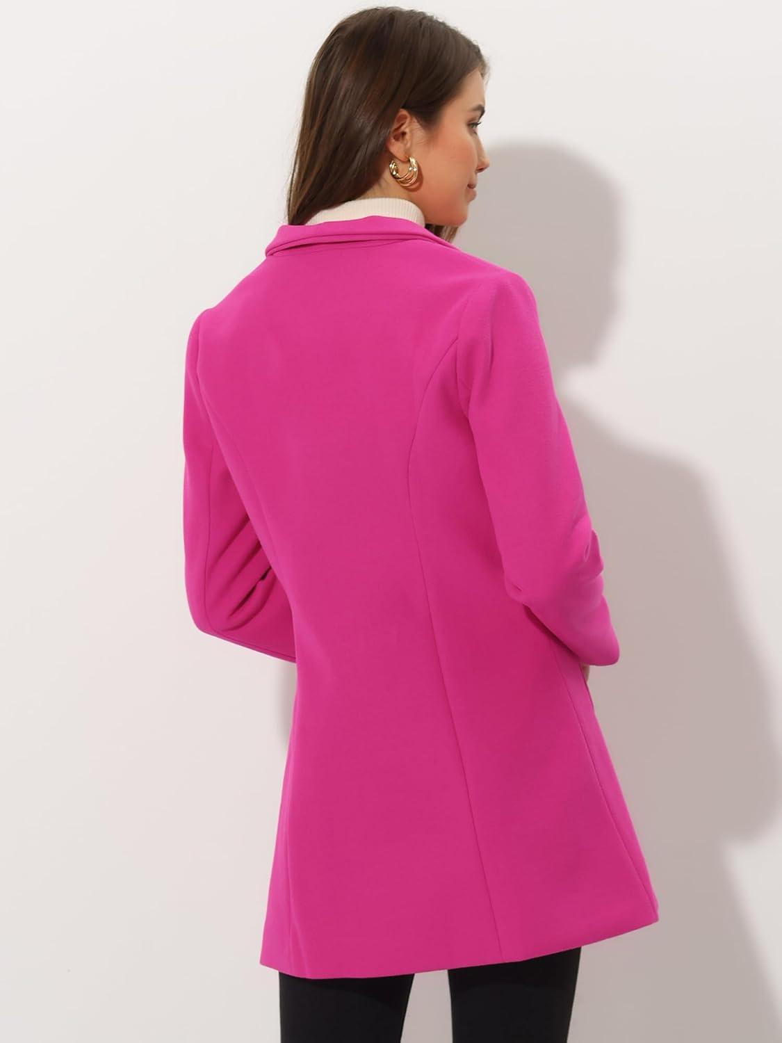 imageAllegra K Womens 2025 Coat for Winter Notch Lapel Collar One Button Outwear Classic Work Trench CoatsHot Pink
