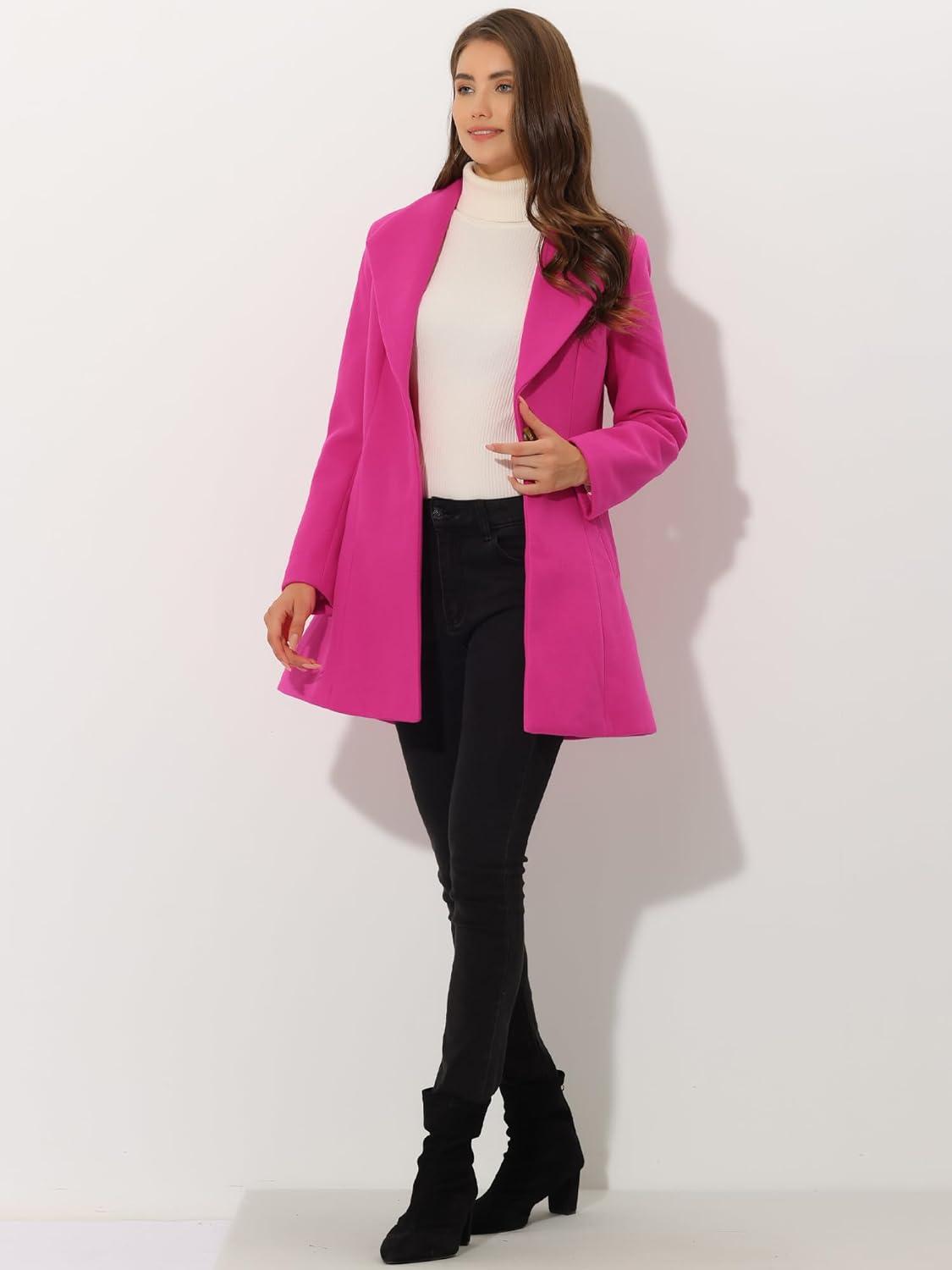 imageAllegra K Womens 2025 Coat for Winter Notch Lapel Collar One Button Outwear Classic Work Trench CoatsHot Pink