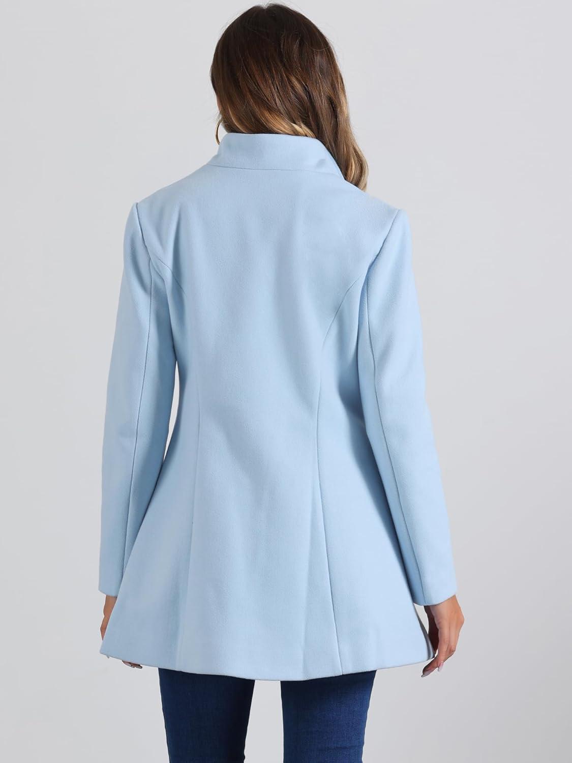imageAllegra K Womens 2025 Coat for Winter Notch Lapel Collar One Button Outwear Classic Work Trench CoatsLight Blue