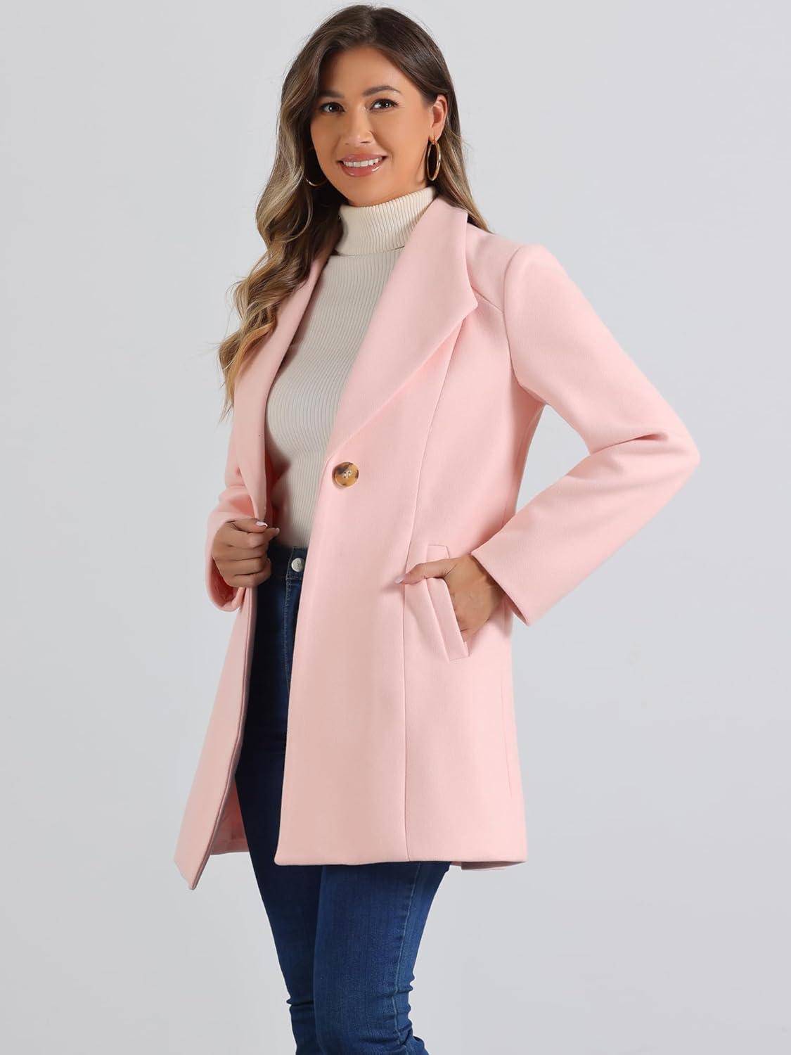 imageAllegra K Womens 2025 Coat for Winter Notch Lapel Collar One Button Outwear Classic Work Trench CoatsPink