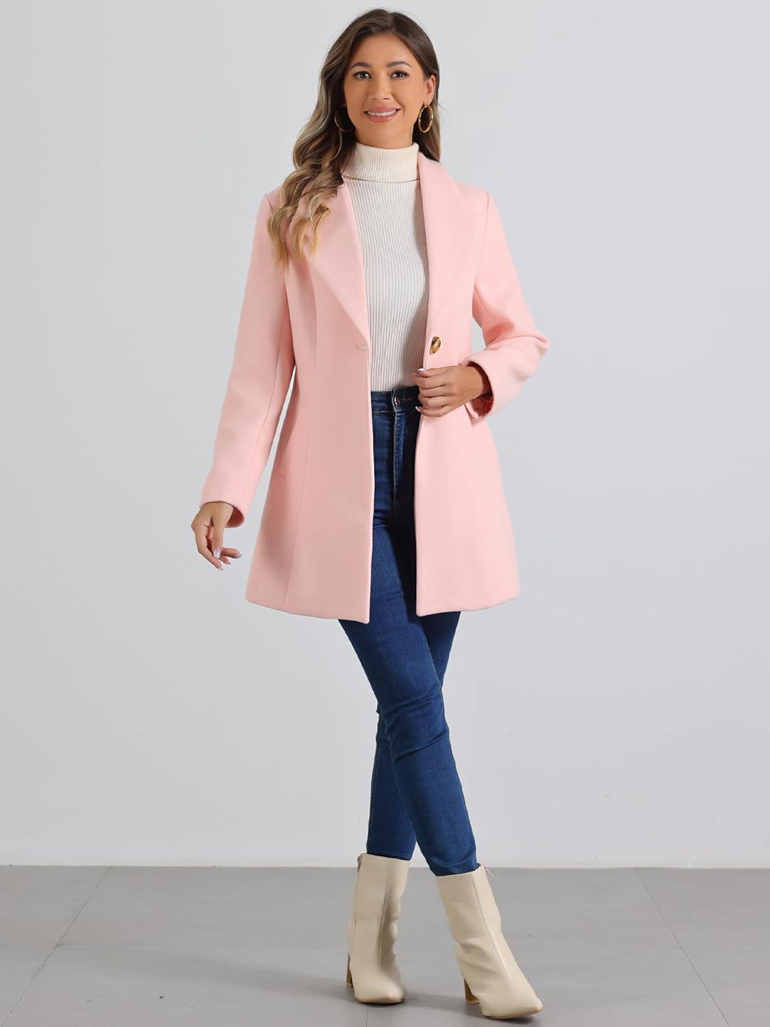 imageAllegra K Womens 2025 Coat for Winter Notch Lapel Collar One Button Outwear Classic Work Trench CoatsPink