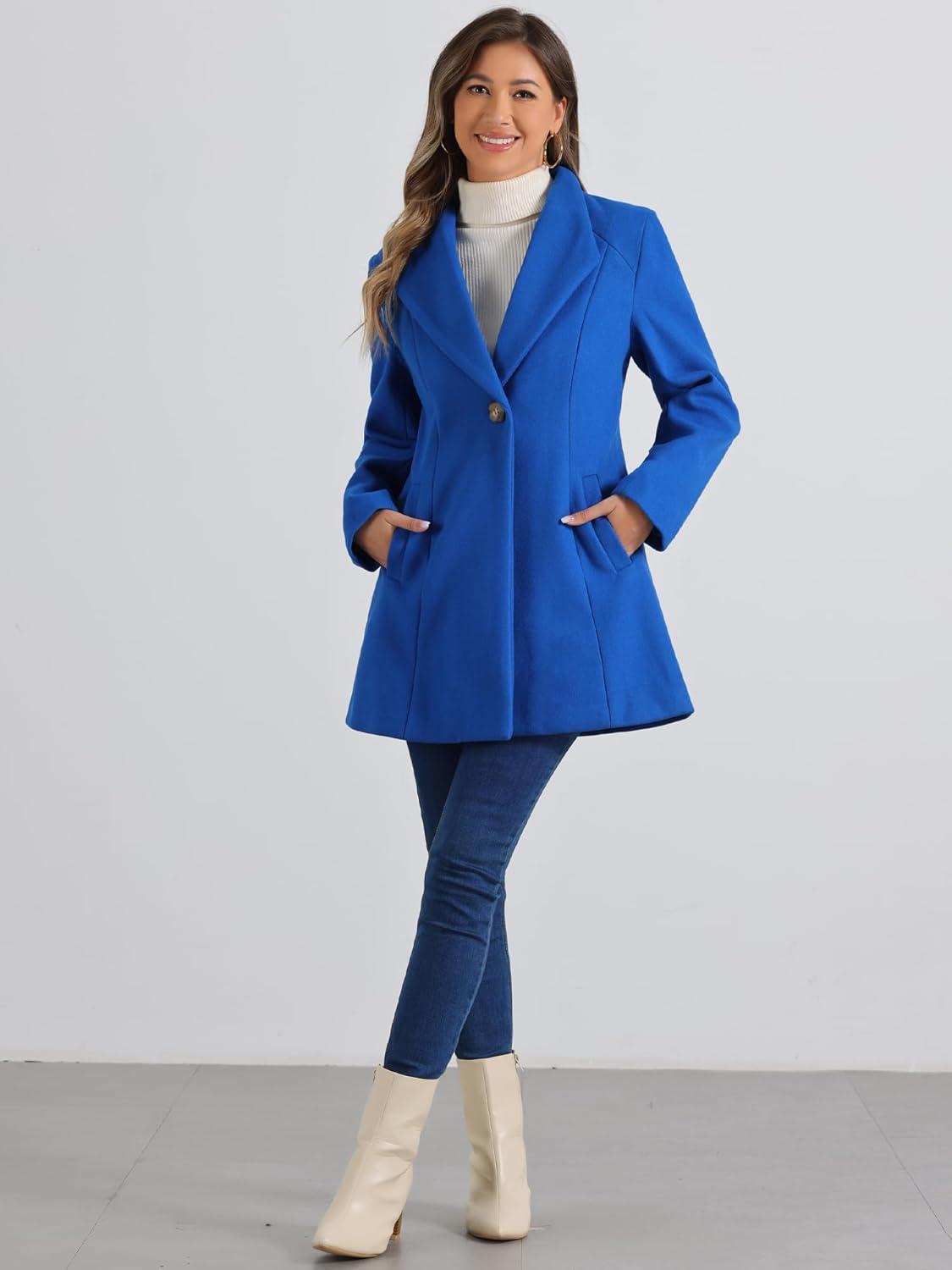imageAllegra K Womens 2025 Coat for Winter Notch Lapel Collar One Button Outwear Classic Work Trench CoatsRoyal Blue