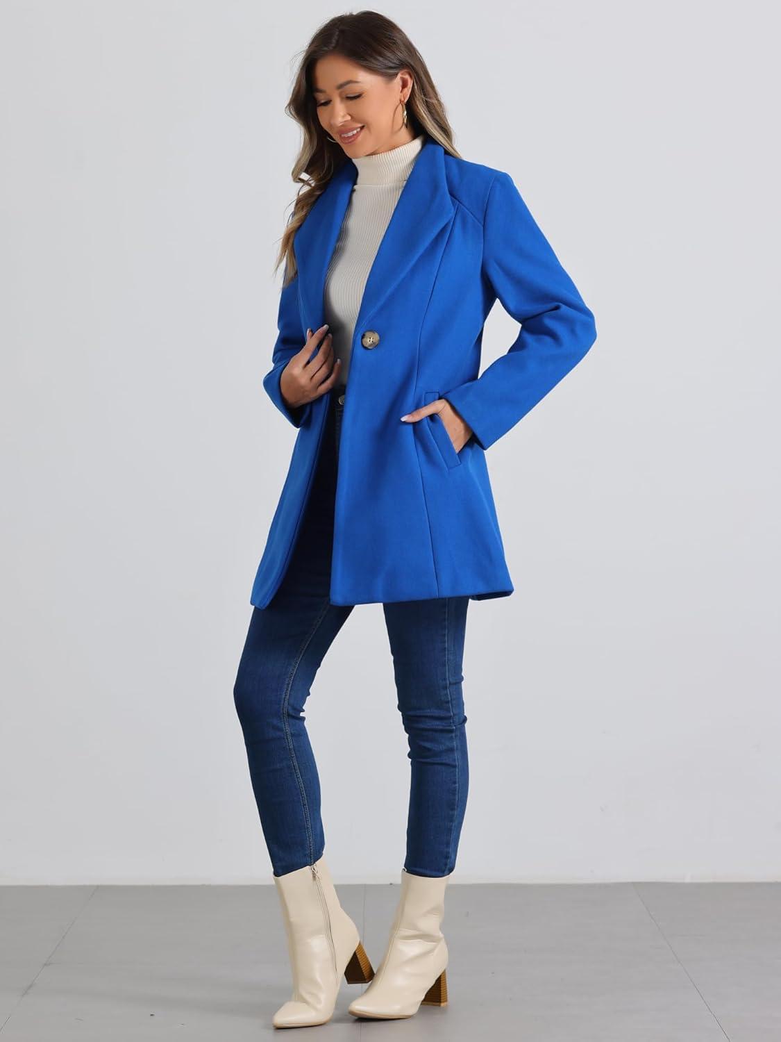 imageAllegra K Womens 2025 Coat for Winter Notch Lapel Collar One Button Outwear Classic Work Trench CoatsRoyal Blue