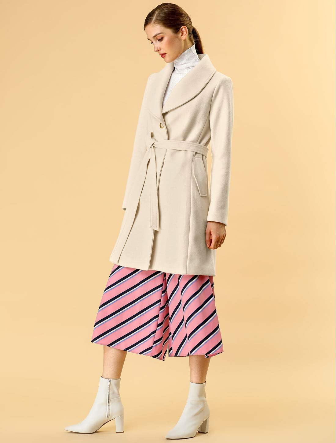 imageAllegra K Womens 2025 Winter Wrap Coat Shawl Collar Belted Single Breasted OvercoatsBeige