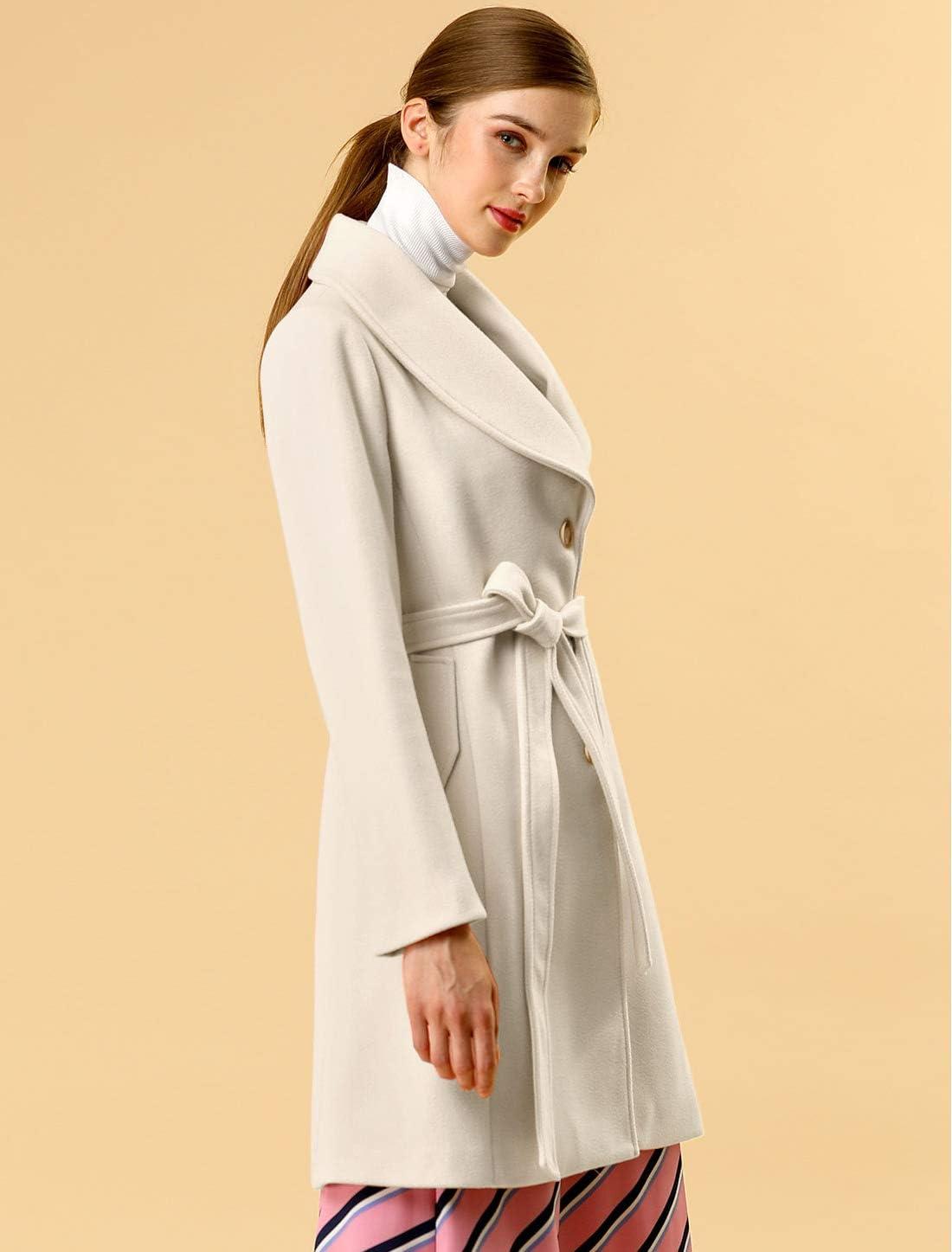 imageAllegra K Womens 2025 Winter Wrap Coat Shawl Collar Belted Single Breasted OvercoatsBeige