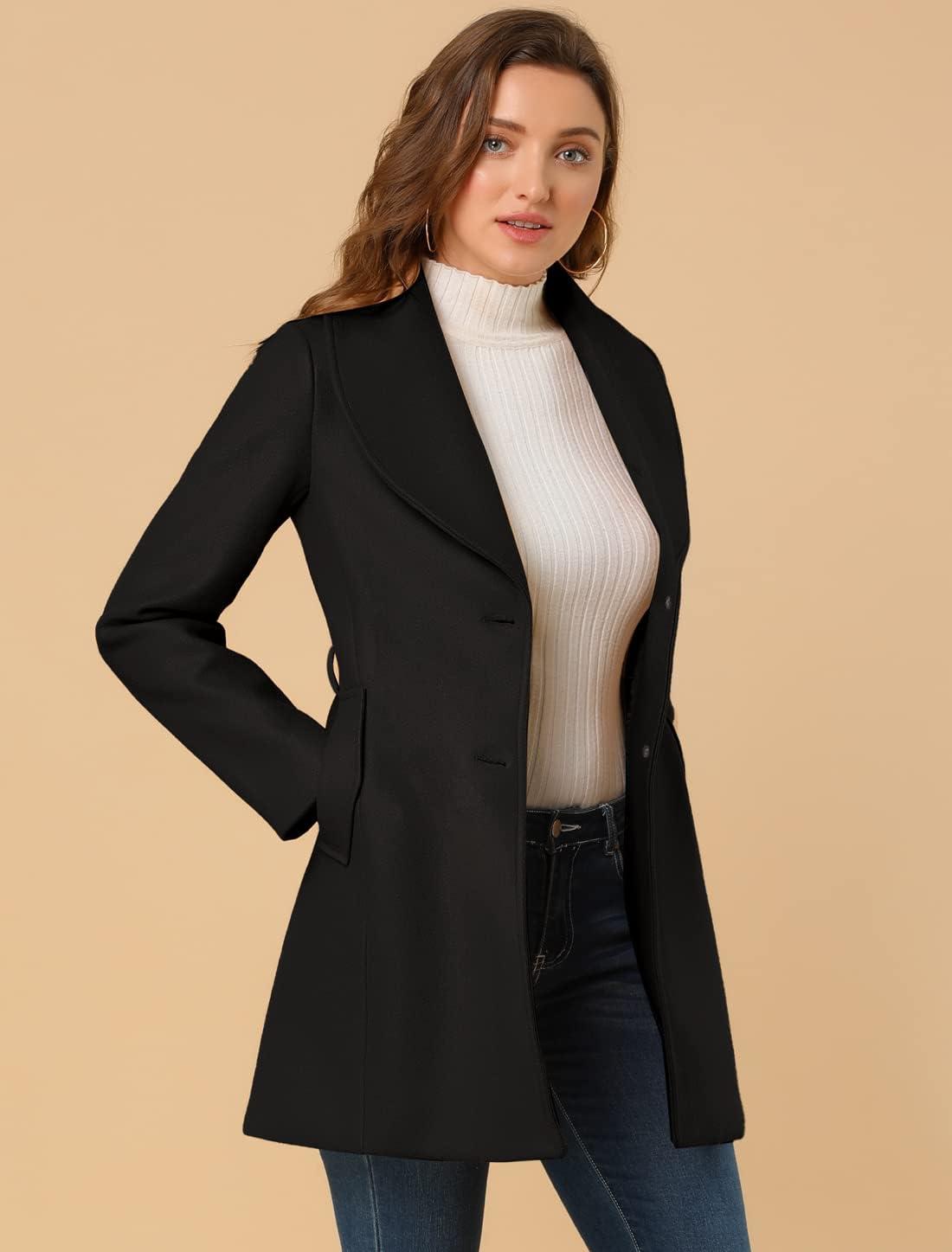 imageAllegra K Womens 2025 Winter Wrap Coat Shawl Collar Belted Single Breasted OvercoatsBlack