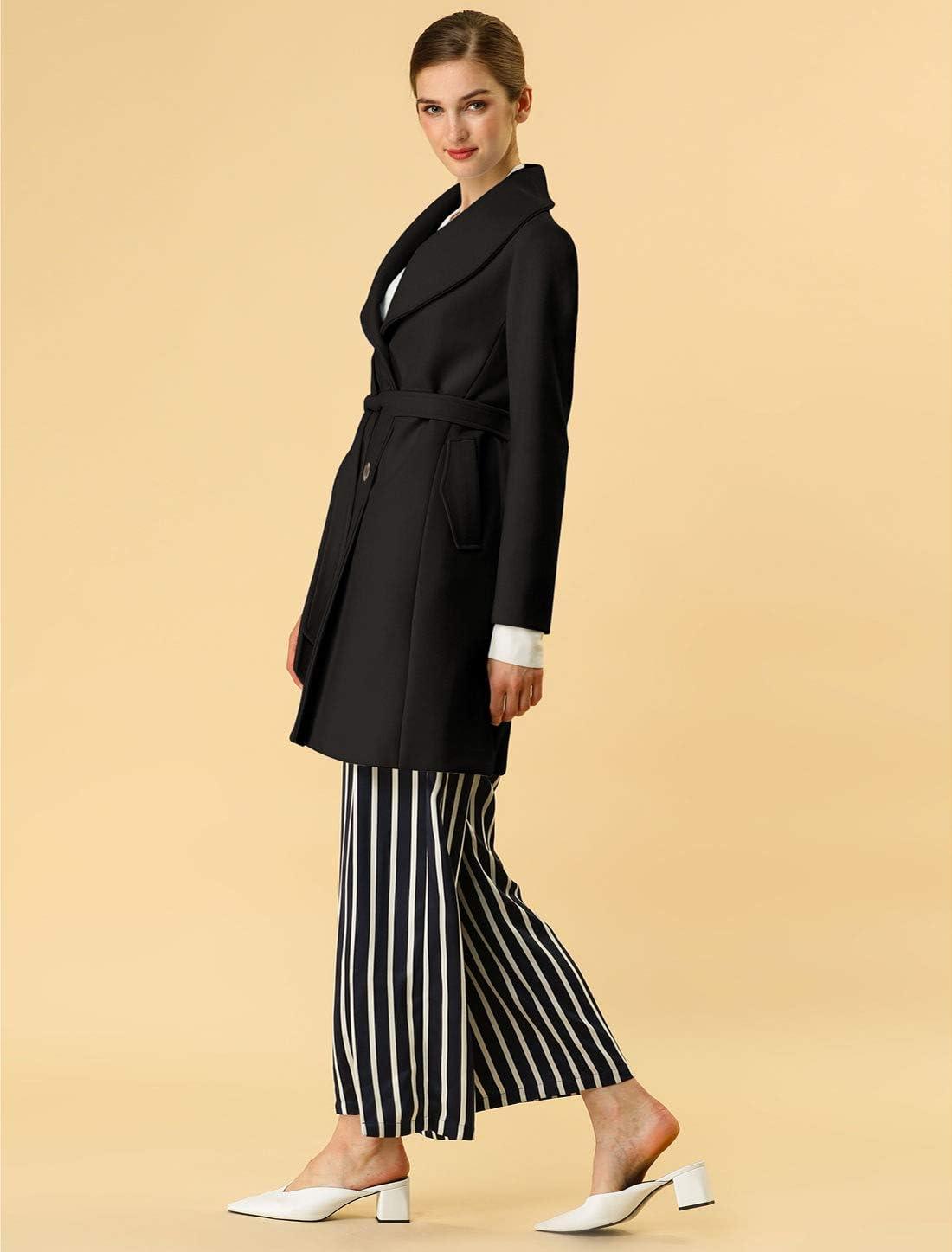 imageAllegra K Womens 2025 Winter Wrap Coat Shawl Collar Belted Single Breasted OvercoatsBlack