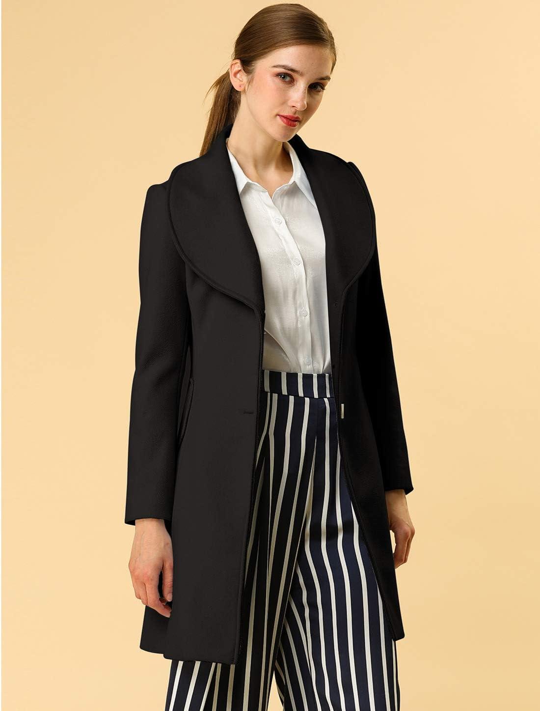 imageAllegra K Womens 2025 Winter Wrap Coat Shawl Collar Belted Single Breasted OvercoatsBlack