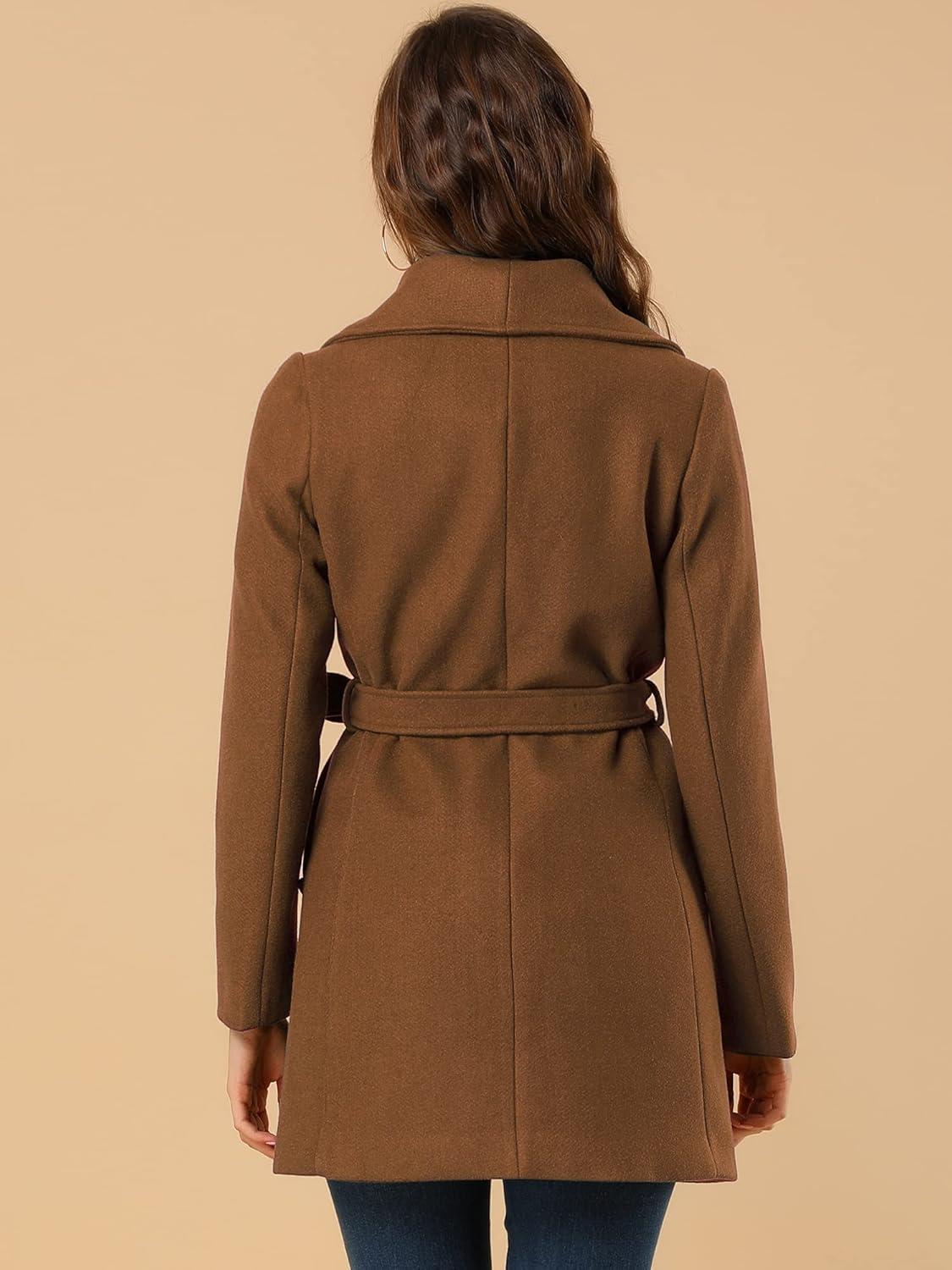 imageAllegra K Womens 2025 Winter Wrap Coat Shawl Collar Belted Single Breasted OvercoatsBrown