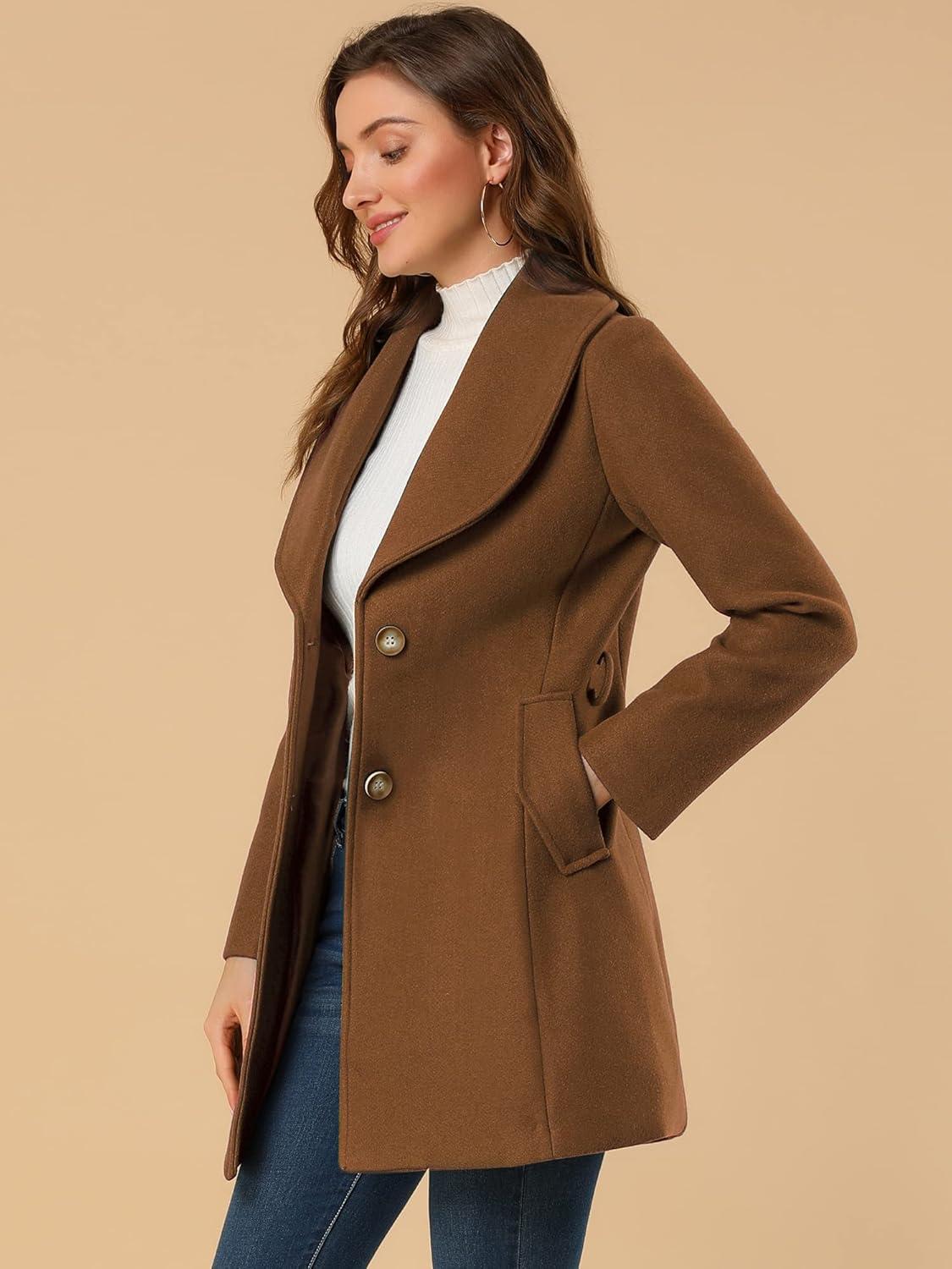 imageAllegra K Womens 2025 Winter Wrap Coat Shawl Collar Belted Single Breasted OvercoatsBrown