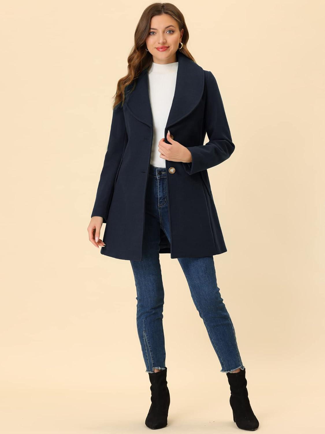 imageAllegra K Womens 2025 Winter Wrap Coat Shawl Collar Belted Single Breasted OvercoatsDark Blue