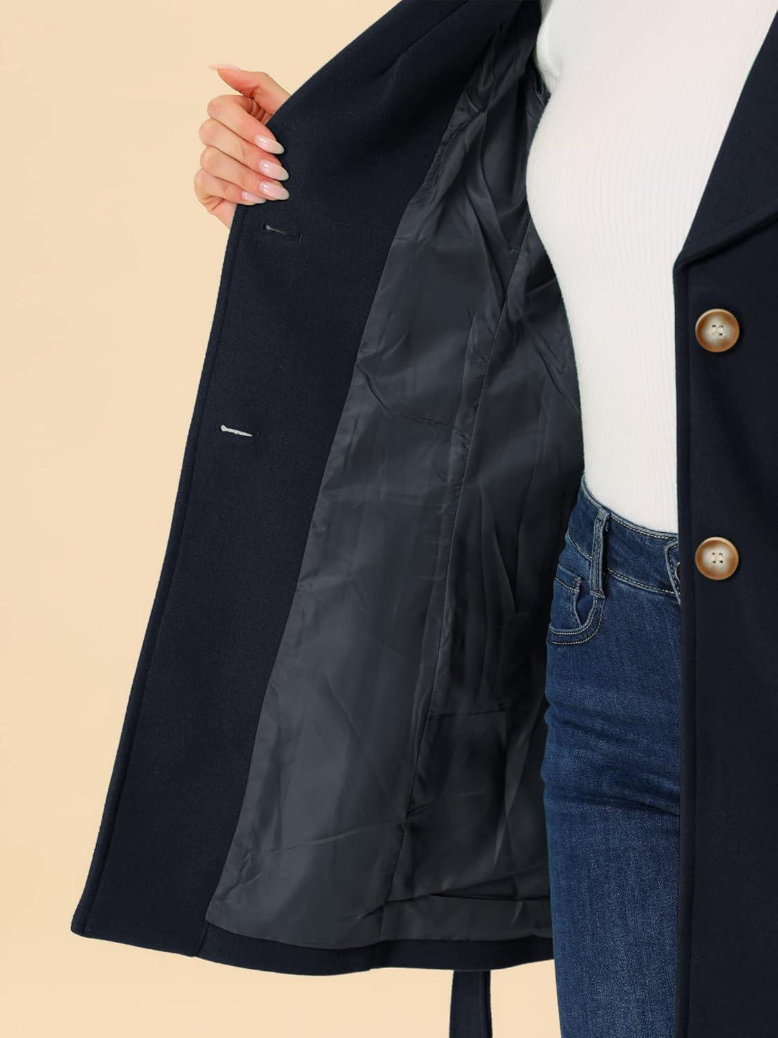 imageAllegra K Womens 2025 Winter Wrap Coat Shawl Collar Belted Single Breasted OvercoatsDark Blue