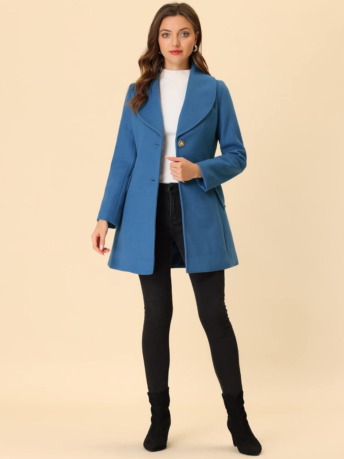 imageAllegra K Womens 2025 Winter Wrap Coat Shawl Collar Belted Single Breasted OvercoatsDark Blue Grey