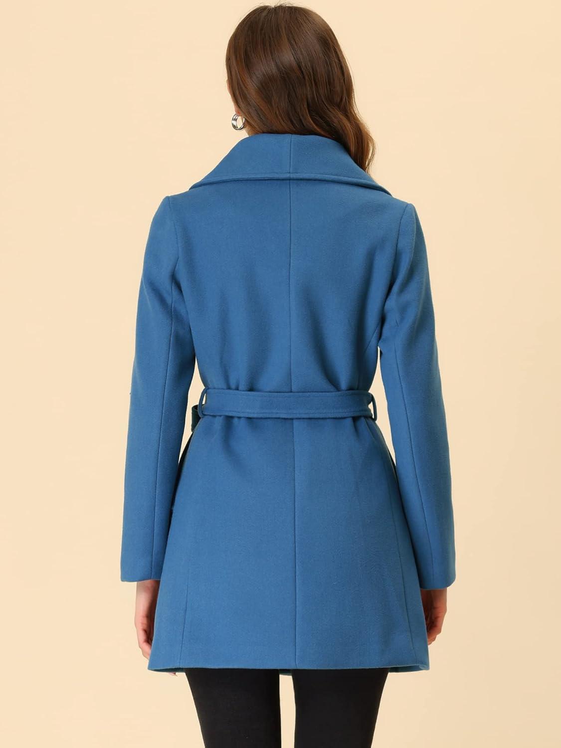 imageAllegra K Womens 2025 Winter Wrap Coat Shawl Collar Belted Single Breasted OvercoatsDark Blue Grey