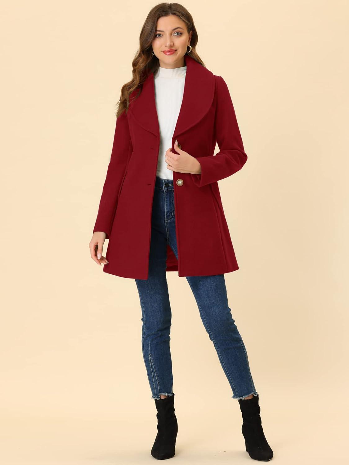 imageAllegra K Womens 2025 Winter Wrap Coat Shawl Collar Belted Single Breasted OvercoatsDark Red
