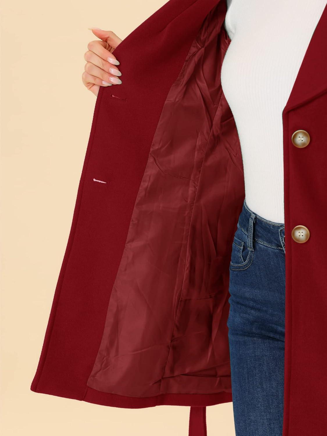 imageAllegra K Womens 2025 Winter Wrap Coat Shawl Collar Belted Single Breasted OvercoatsDark Red