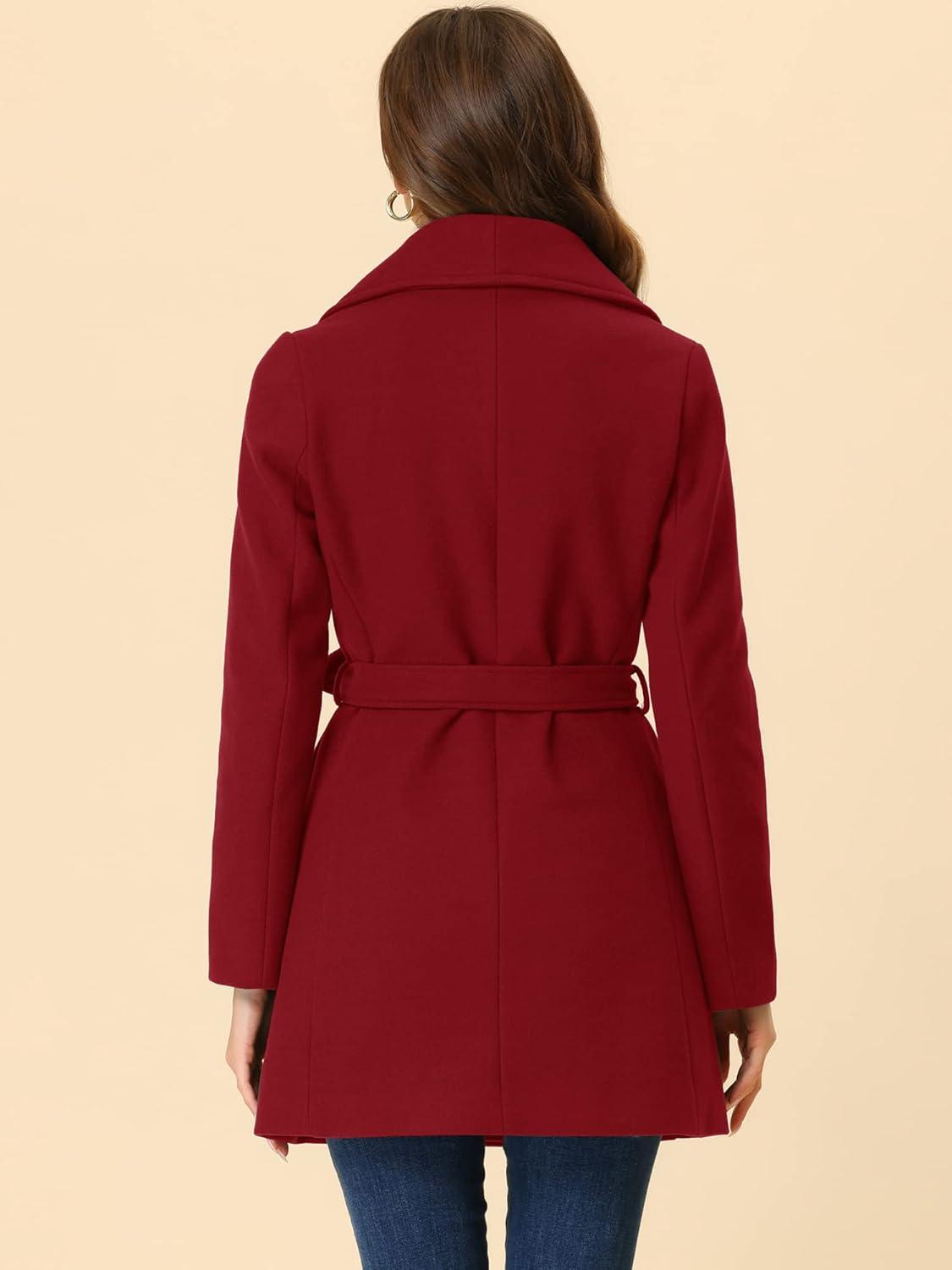 imageAllegra K Womens 2025 Winter Wrap Coat Shawl Collar Belted Single Breasted OvercoatsDark Red