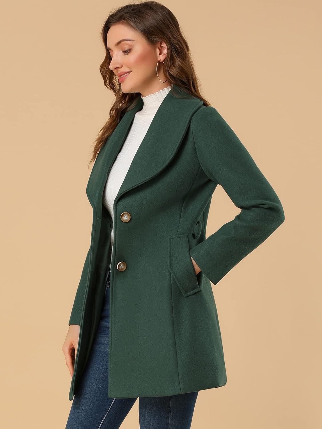 imageAllegra K Womens 2025 Winter Wrap Coat Shawl Collar Belted Single Breasted OvercoatsGreen