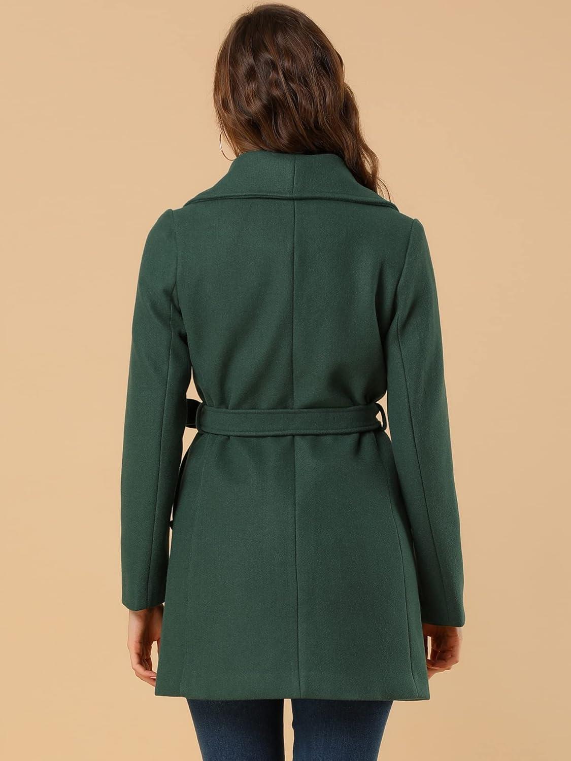 imageAllegra K Womens 2025 Winter Wrap Coat Shawl Collar Belted Single Breasted OvercoatsGreen