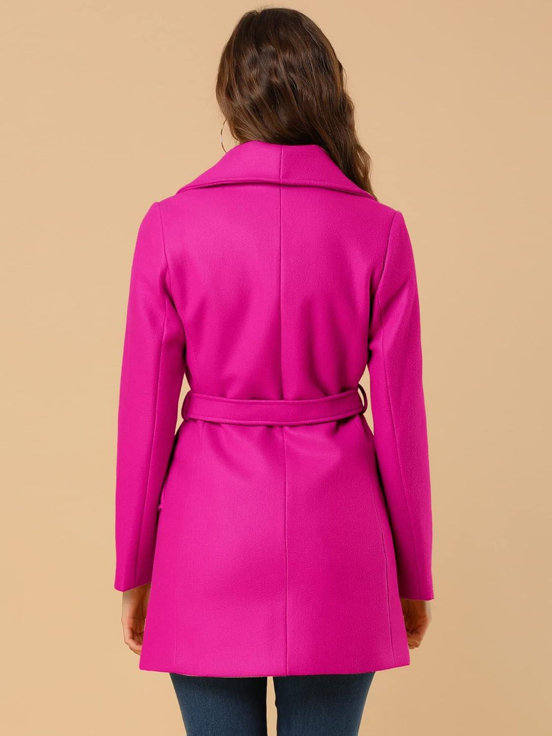 imageAllegra K Womens 2025 Winter Wrap Coat Shawl Collar Belted Single Breasted OvercoatsHot Pink