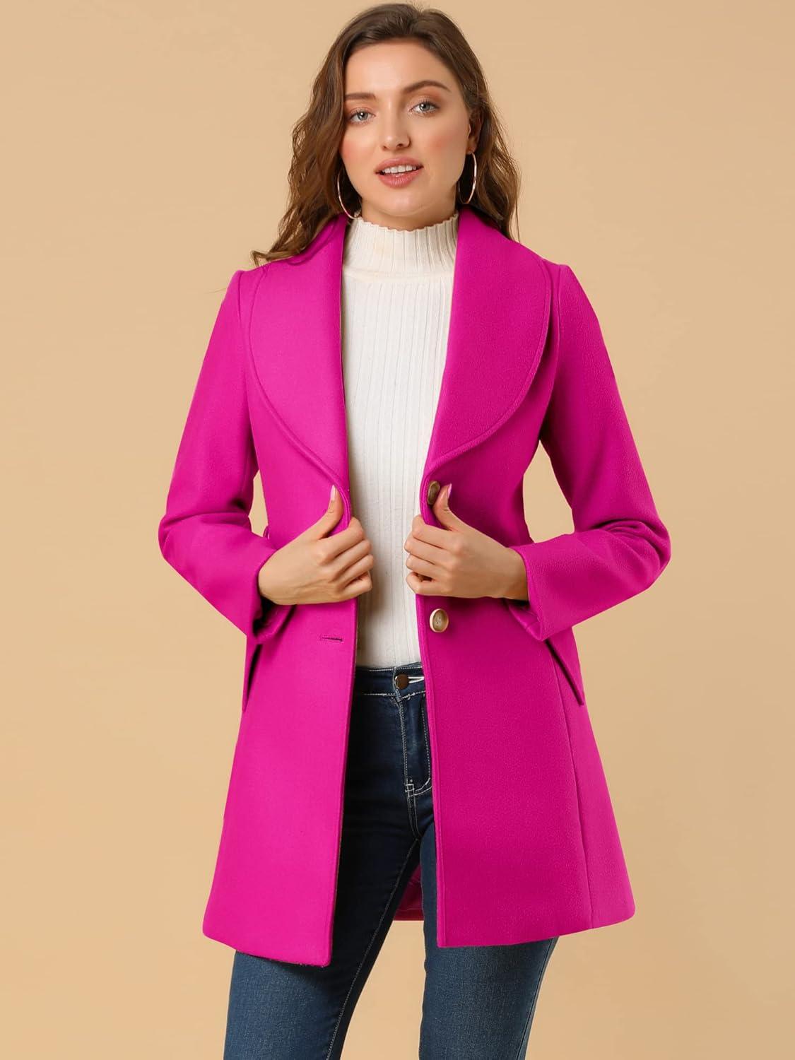 imageAllegra K Womens 2025 Winter Wrap Coat Shawl Collar Belted Single Breasted OvercoatsHot Pink