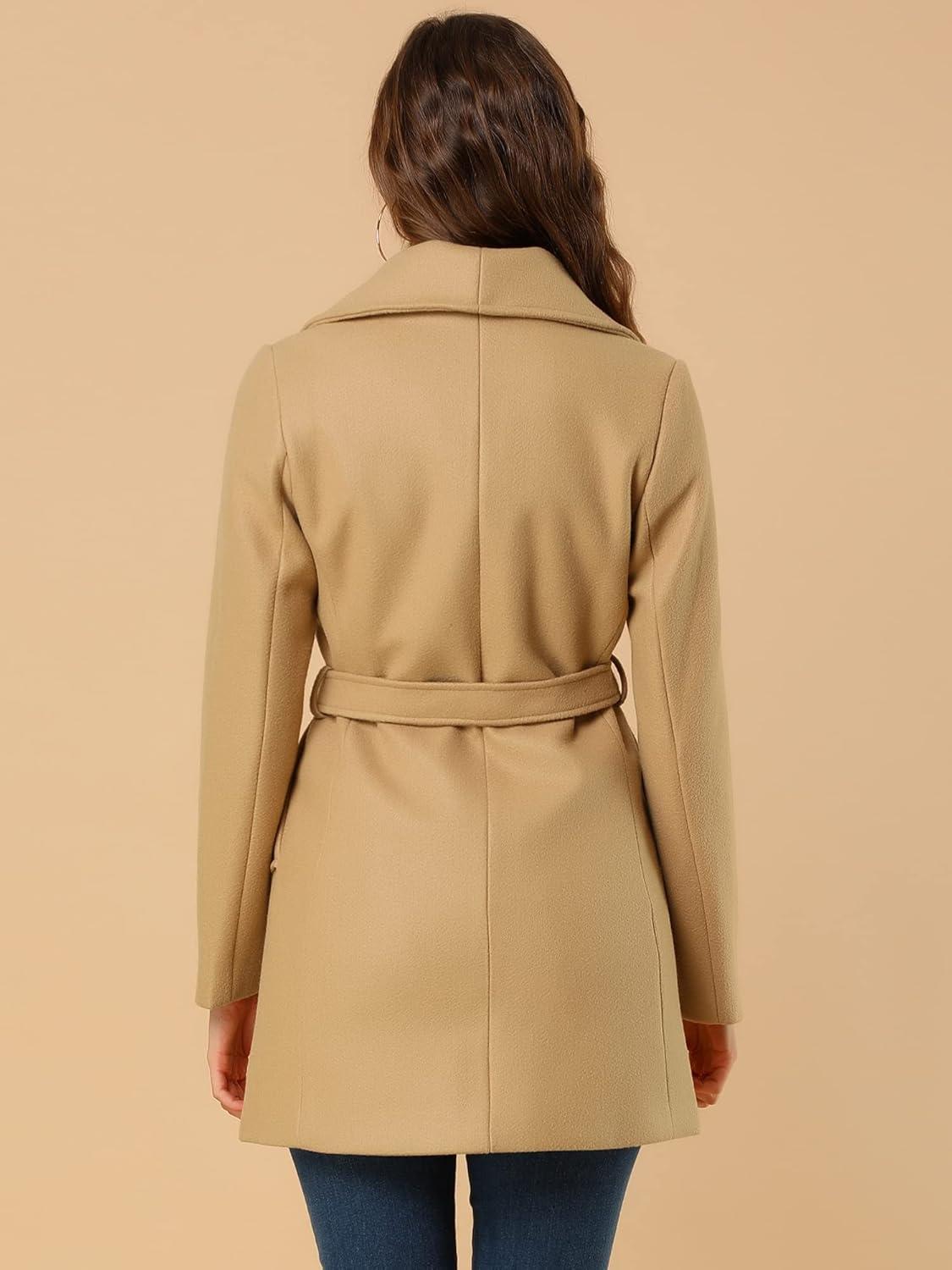 imageAllegra K Womens 2025 Winter Wrap Coat Shawl Collar Belted Single Breasted OvercoatsKahki