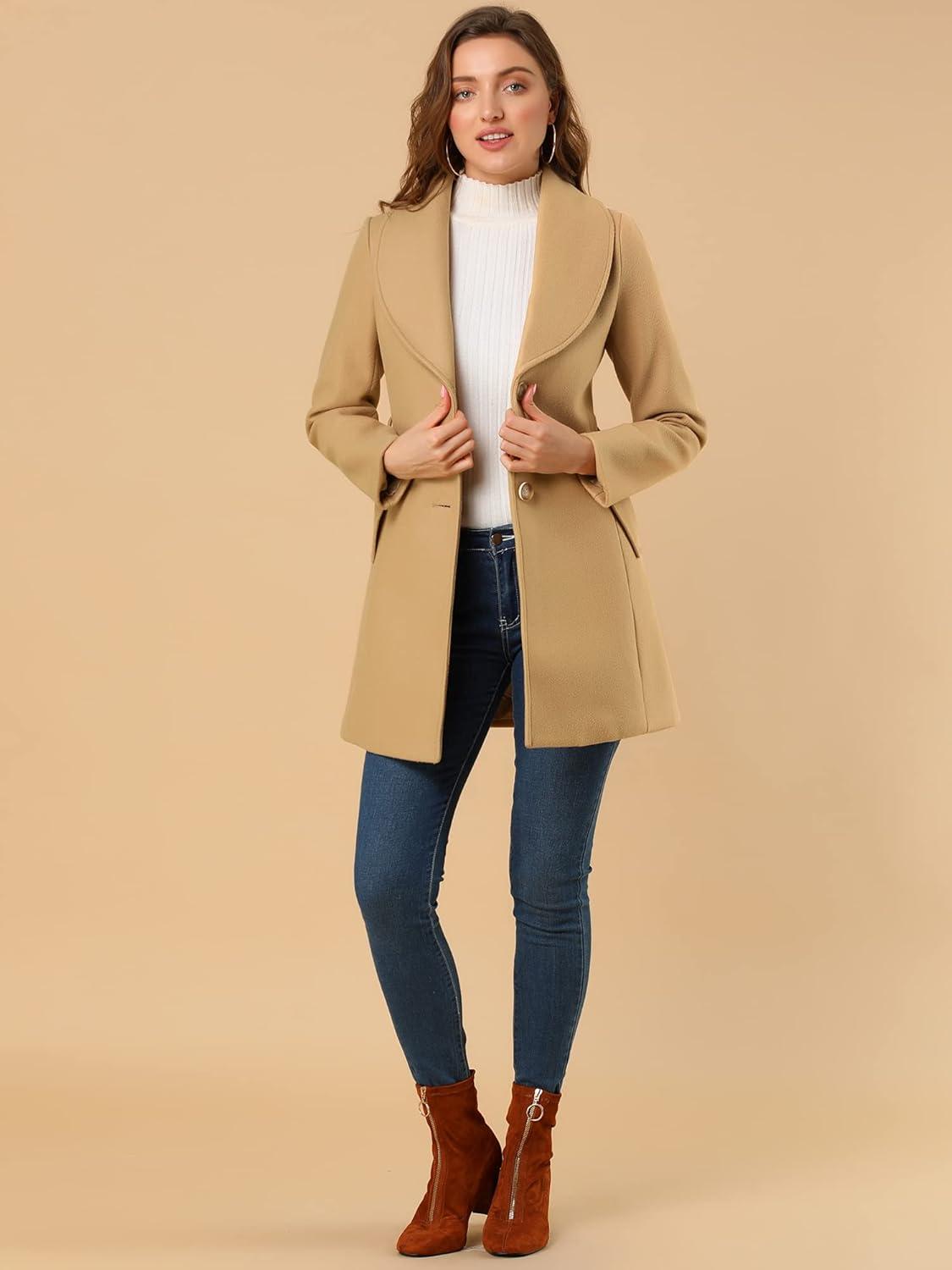 imageAllegra K Womens 2025 Winter Wrap Coat Shawl Collar Belted Single Breasted OvercoatsKahki