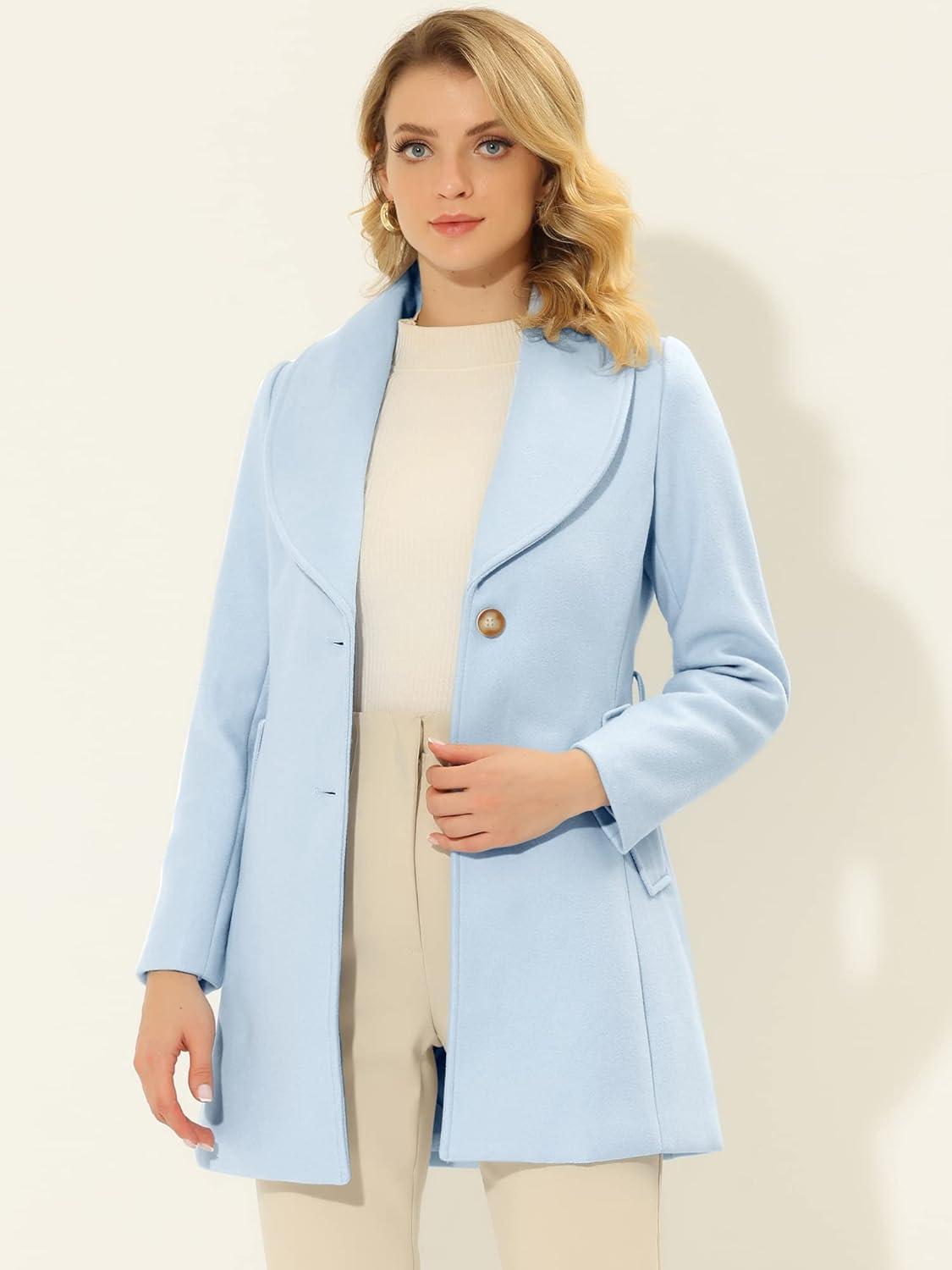 imageAllegra K Womens 2025 Winter Wrap Coat Shawl Collar Belted Single Breasted OvercoatsLight Blue